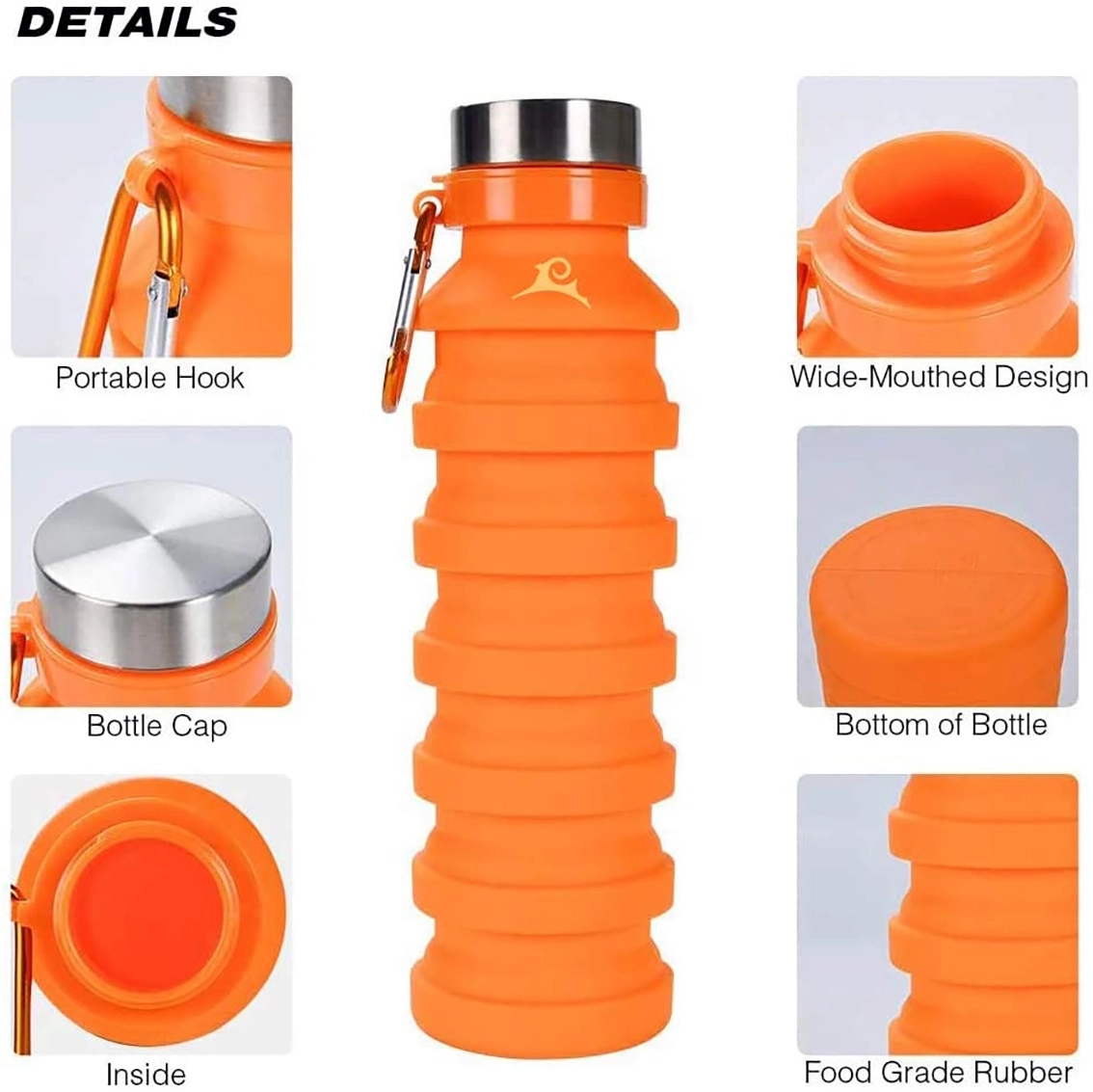 18oz Collapsible Silicone Water Bottles with Carabiner 3