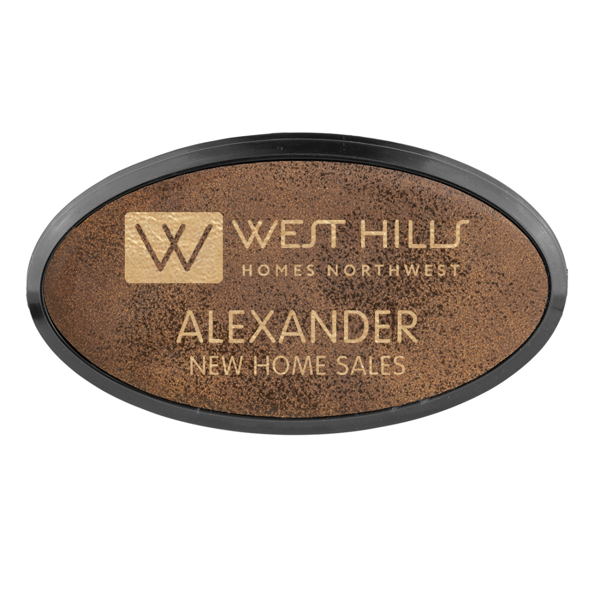 Laser Engraved Leatherette Oval Framed Badge 3" x 1 1/2" 6