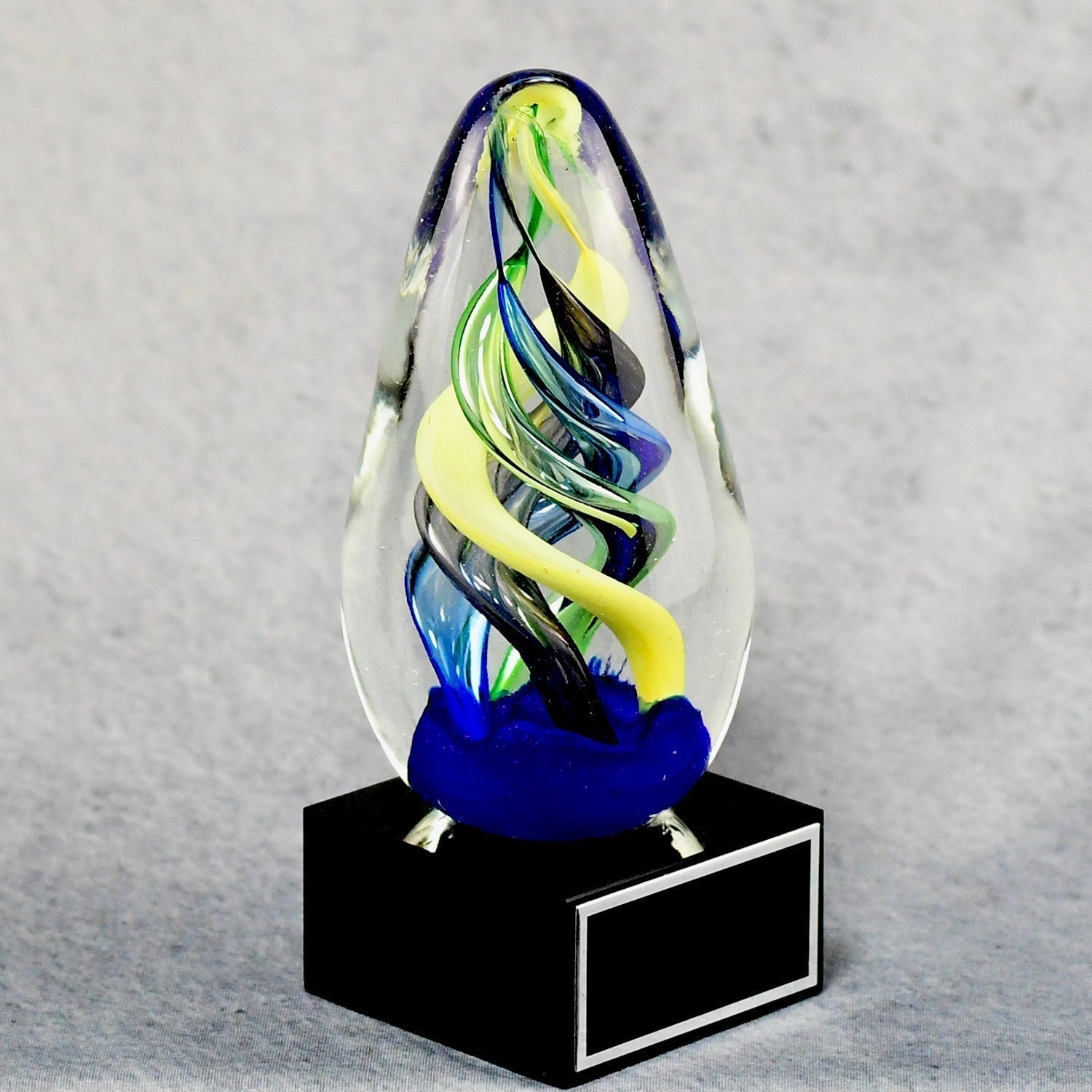 Art Glass Egg On Black Glass Base 3