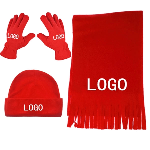 Polar Fleece 3 Piece Hat Scarf Glove Set 4