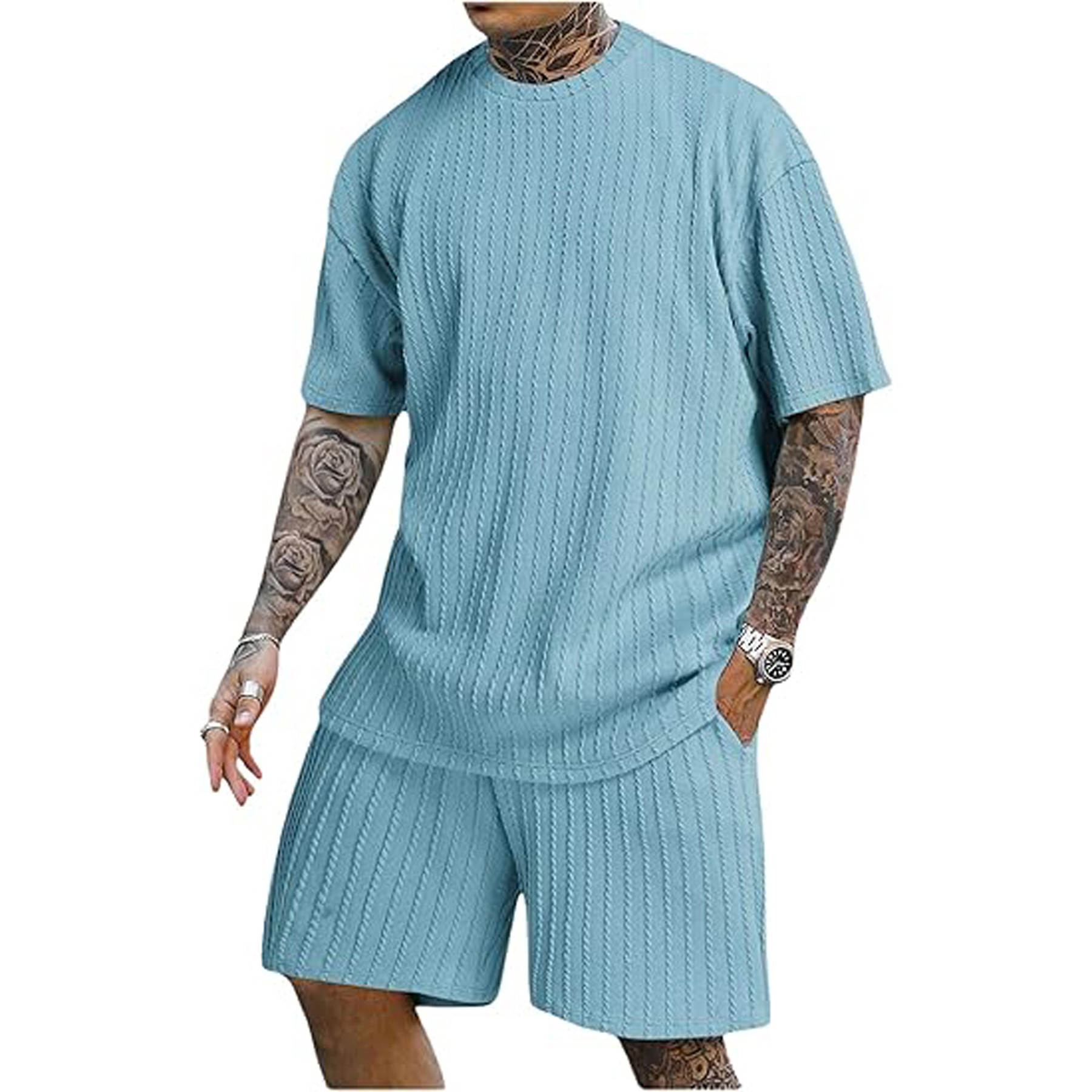 Men's Short Sleeve Crew Neck T Shirt Shorts Set 5
