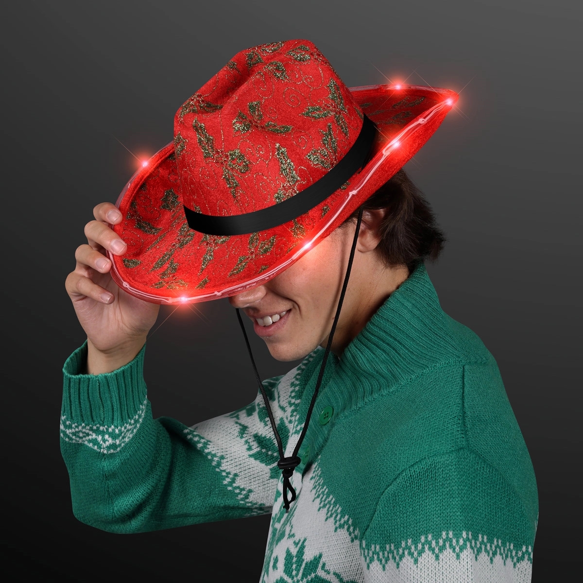 Christmas Cowboy Hats, Holly & Lights with Black Band 4