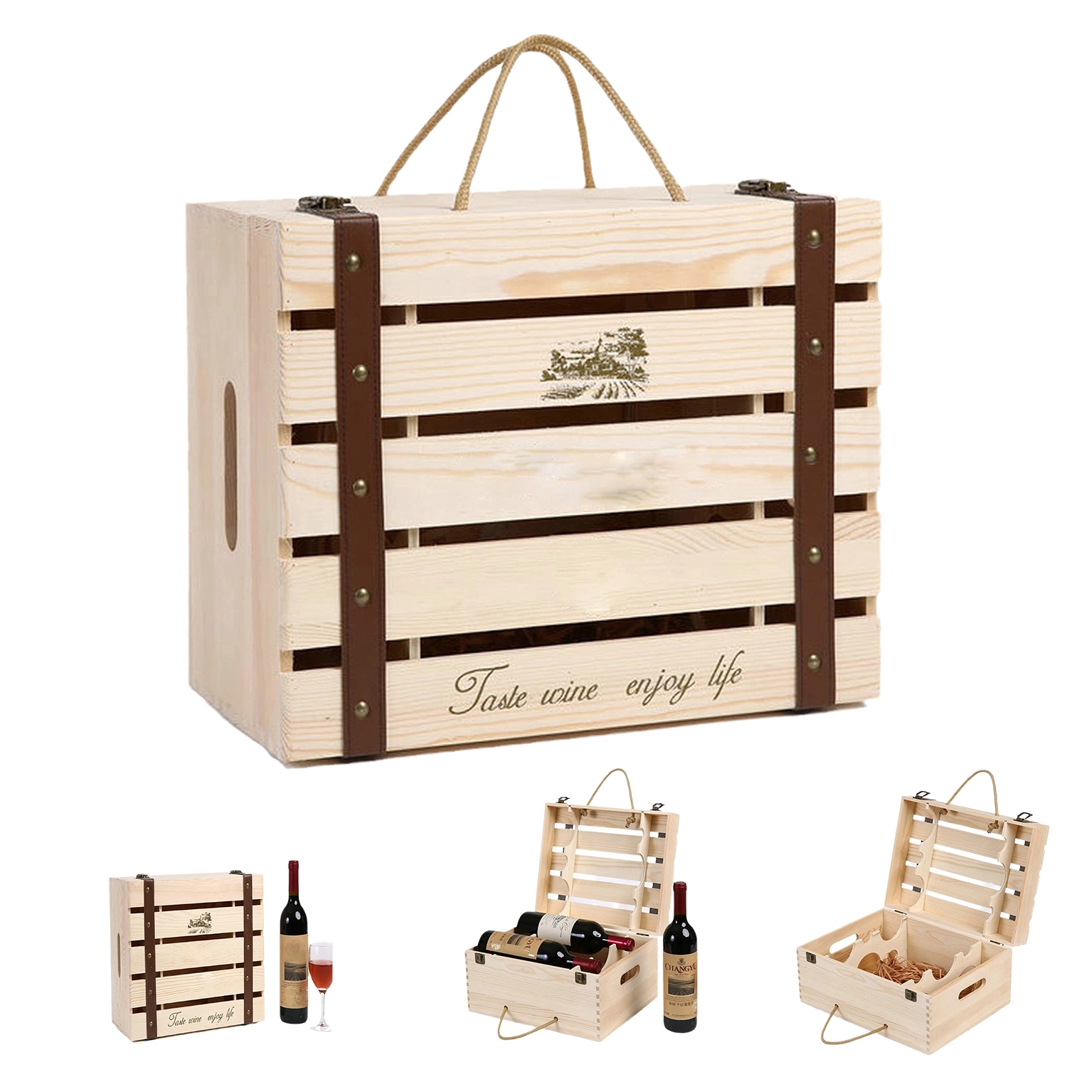Wooden Six Bottle Wine Box 2