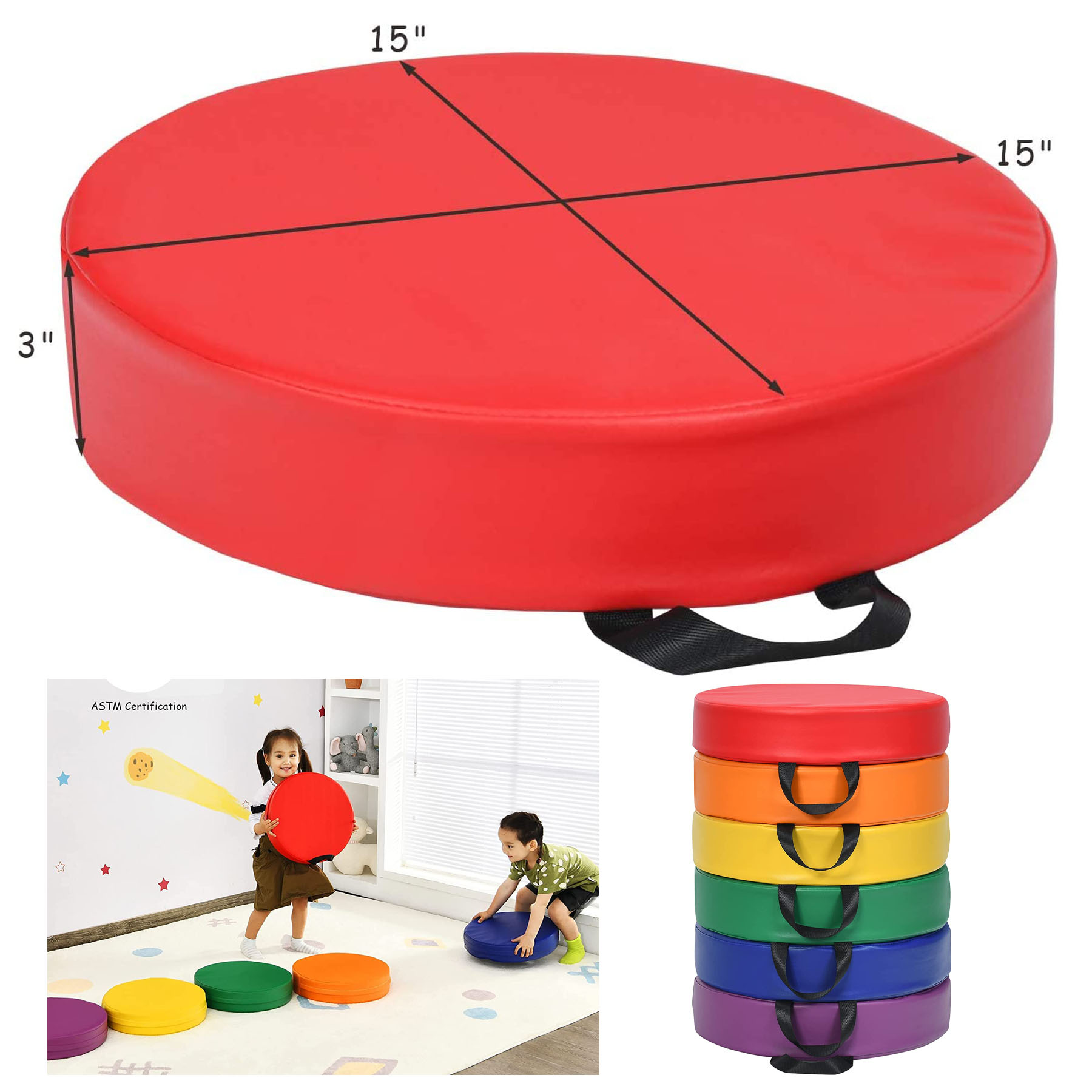 Round Kids 3 Inches Thick Waterproof Floor Foam Cushion withHandle