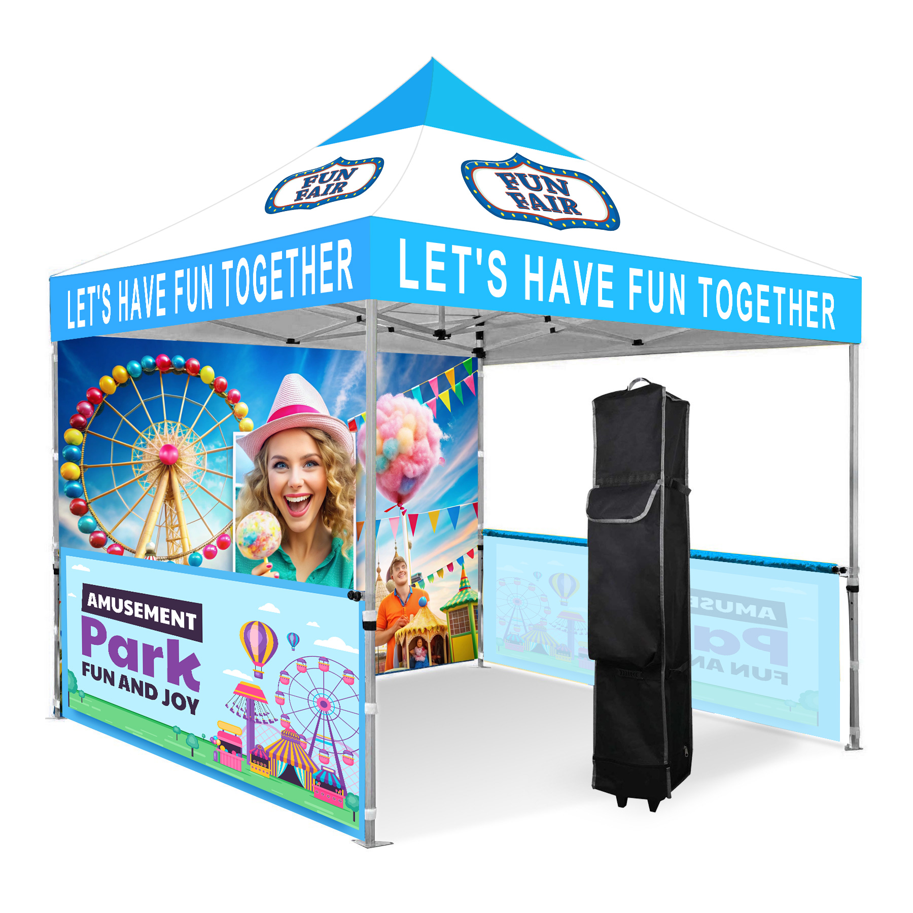 10'x10' Full Color Pop Up Canopy Tent With Back Full Wall And Two Half Walls 2