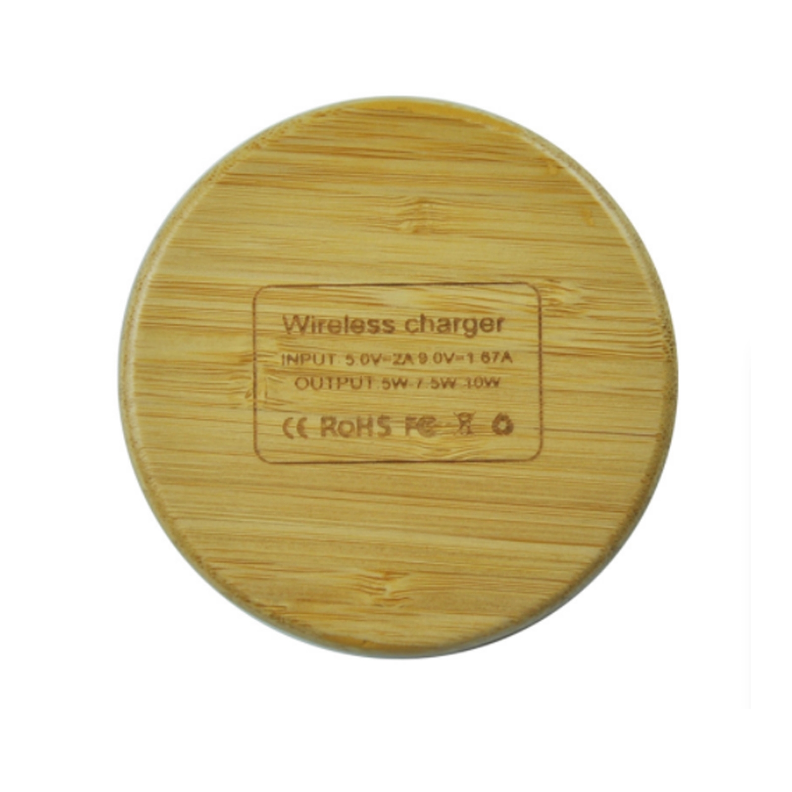 Round Bamboo 5W Wireless Charger with Dual USB Ports 7