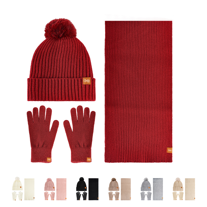 Multi Color Warm Winter 3 Piece Set Pom Beanie Scarf And Gloves 3
