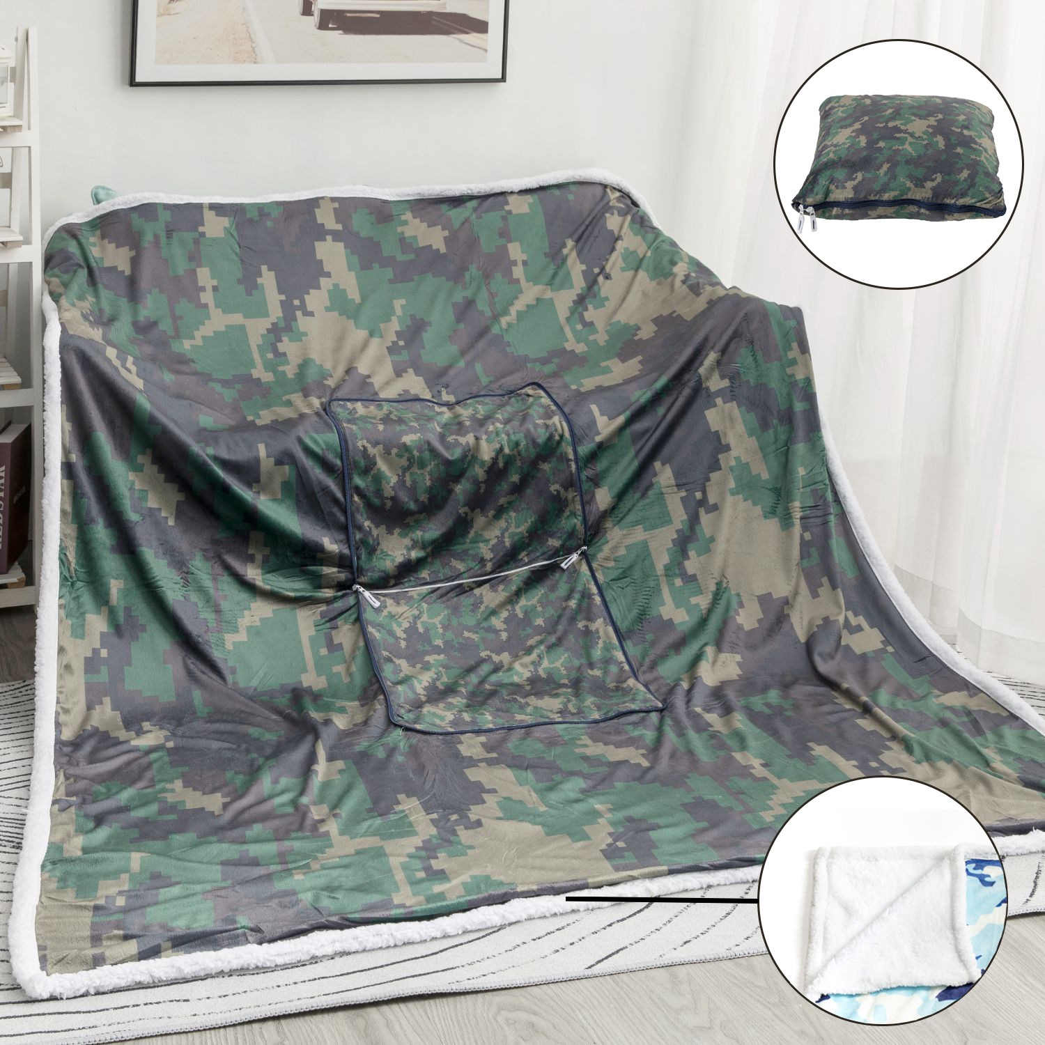 60" x 80" Oversize Sherpa Crystal Velvet Sublimation Pillow Blanket 5