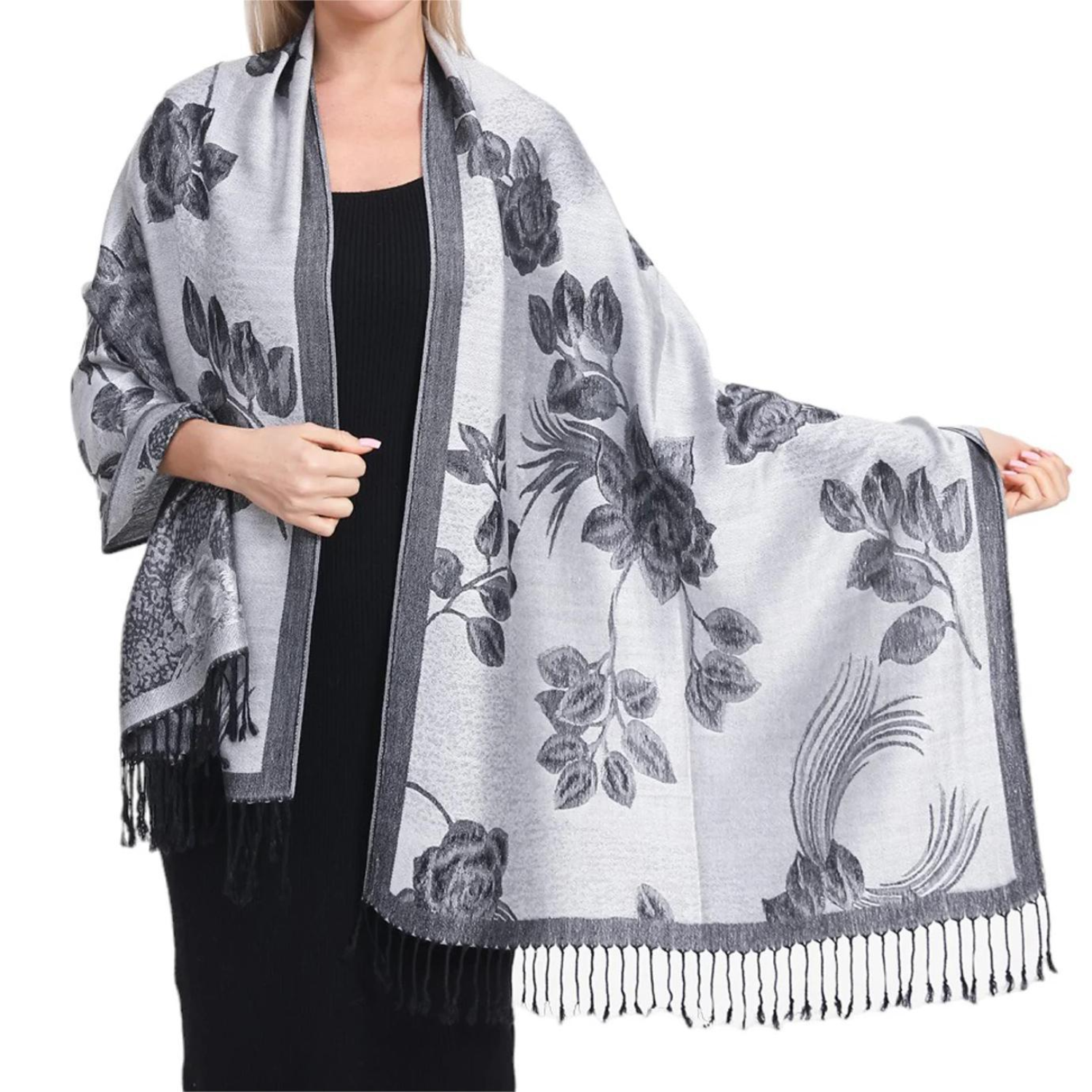 Women Soft Silky Shawl Wrap Fringes Scarf 6