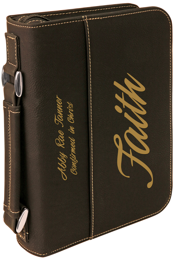 6 3/4" x 9 1/4" Black/Gold Leatherette Book/Bible Cover with Handle & Zipper 1