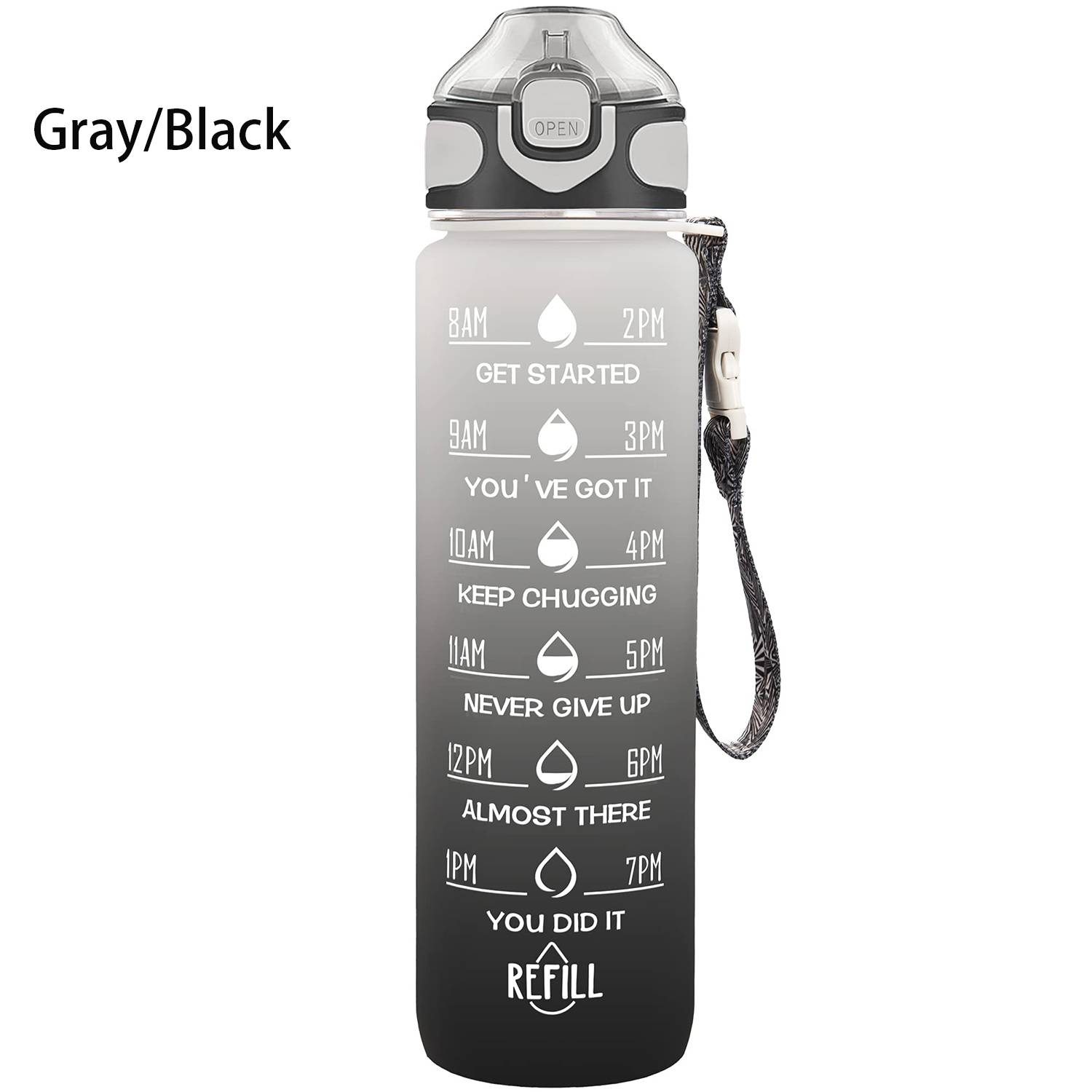 32oz BPA Free Wide Mouth Sports Water Bottle w/ Time Markers 12