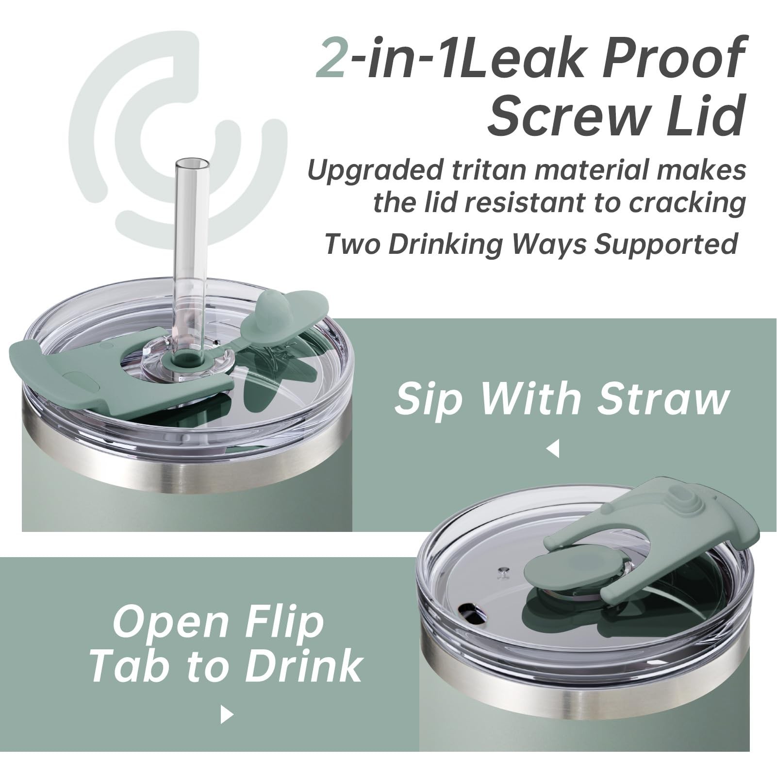 40 oz Tumbler With Handle and Straw Lid, 2-in-1 Lid (Straw/Flip), Vacuum Insulated Travel Mug Stainl 3