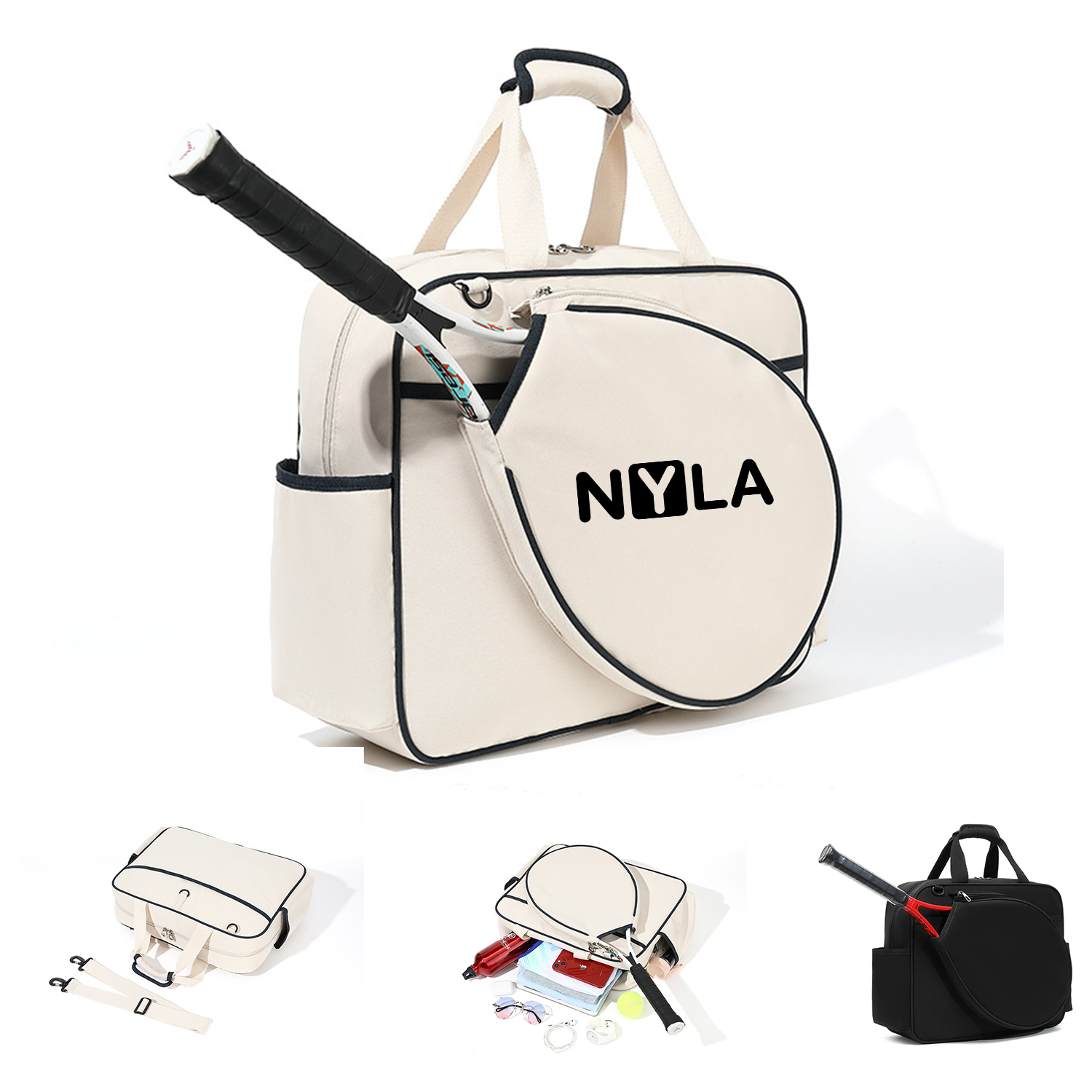 Wipeable Tennis Racket Shoulder Pickleball Gym Tote Bag 1