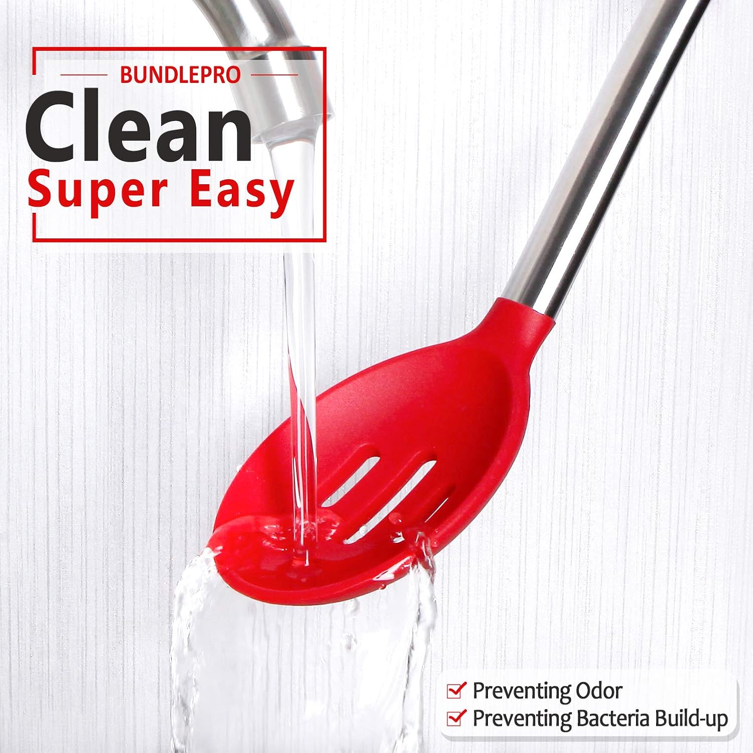 Food Grade Silicone Kitchen Spoon W/ Stainless Steel Handle 8