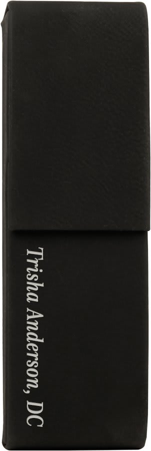 6 1/2" x 2" Black/Silver Leatherette Double Pen Case 2