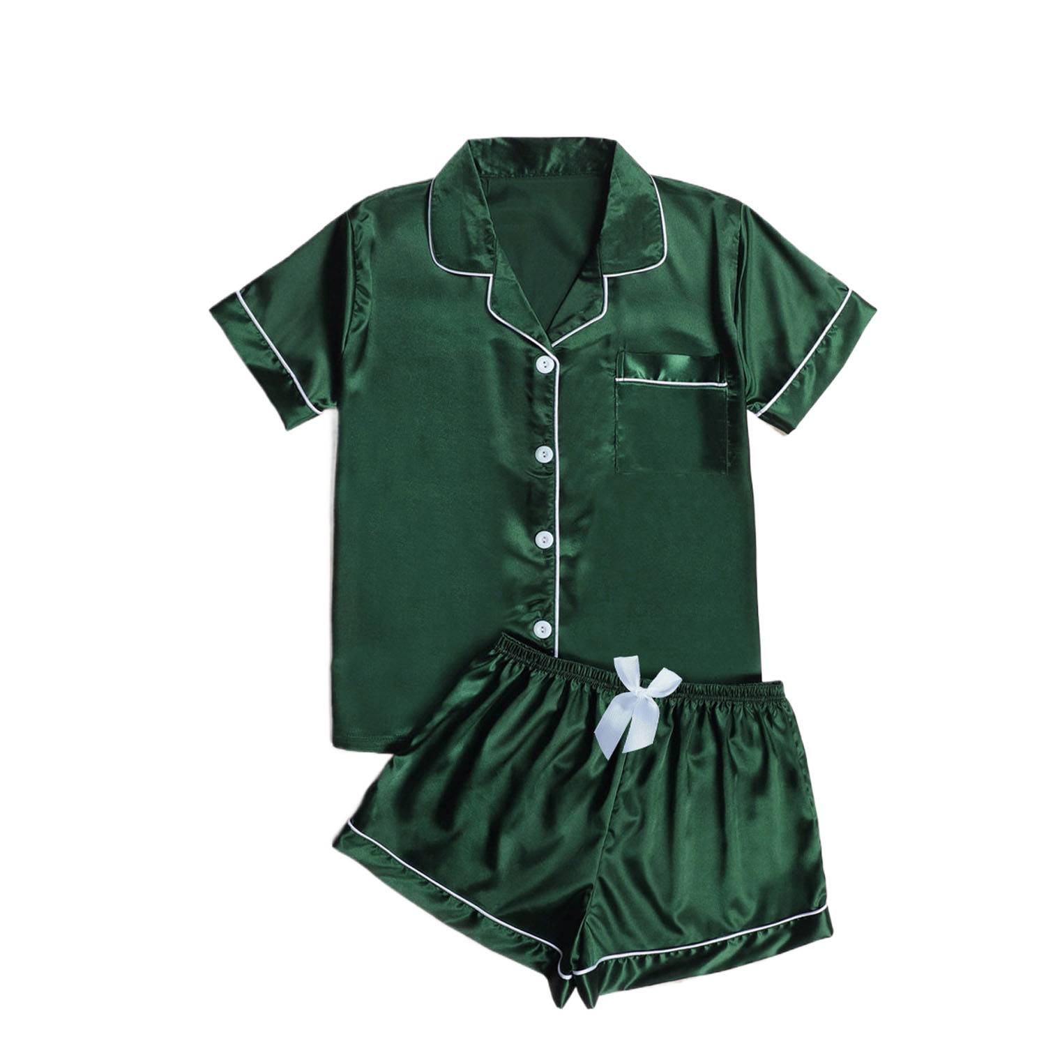 Women Comfortable Warm Soft Satin Silk Pajama Set 9