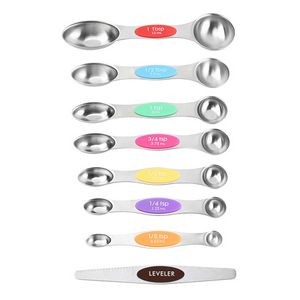 Colorful Stainless Steel Magnetic 8 In 1 Dual Measurement Spoons With Silicone Handle 8