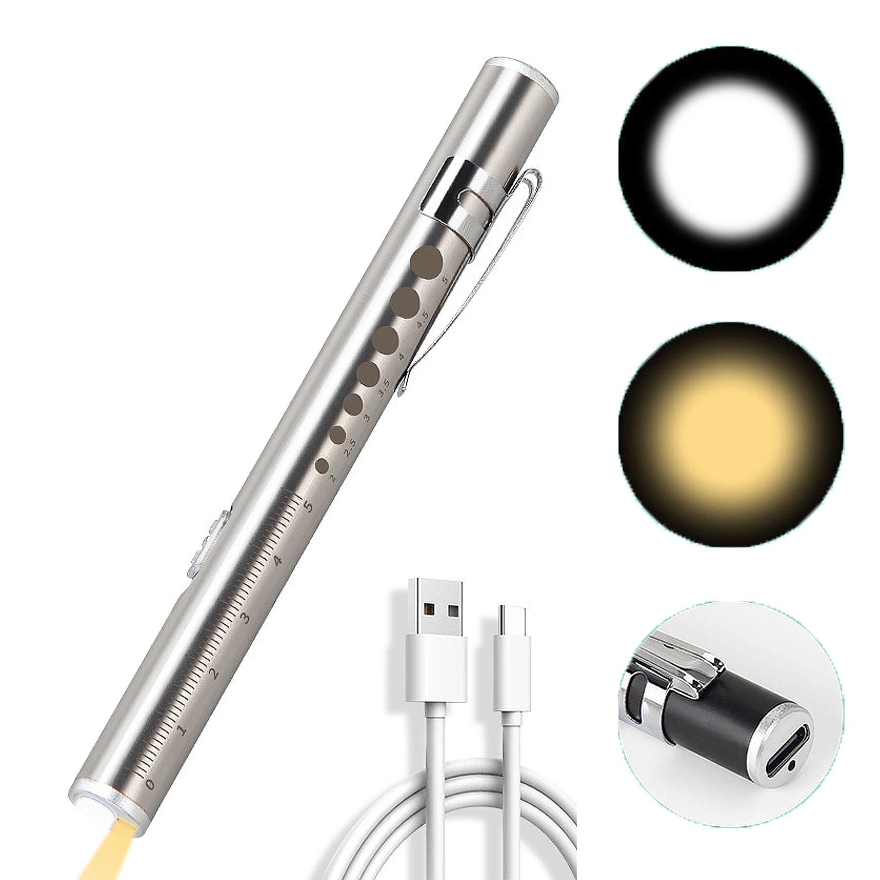 Medical Flashlight Pen With Scale LED Dual Light Source 2