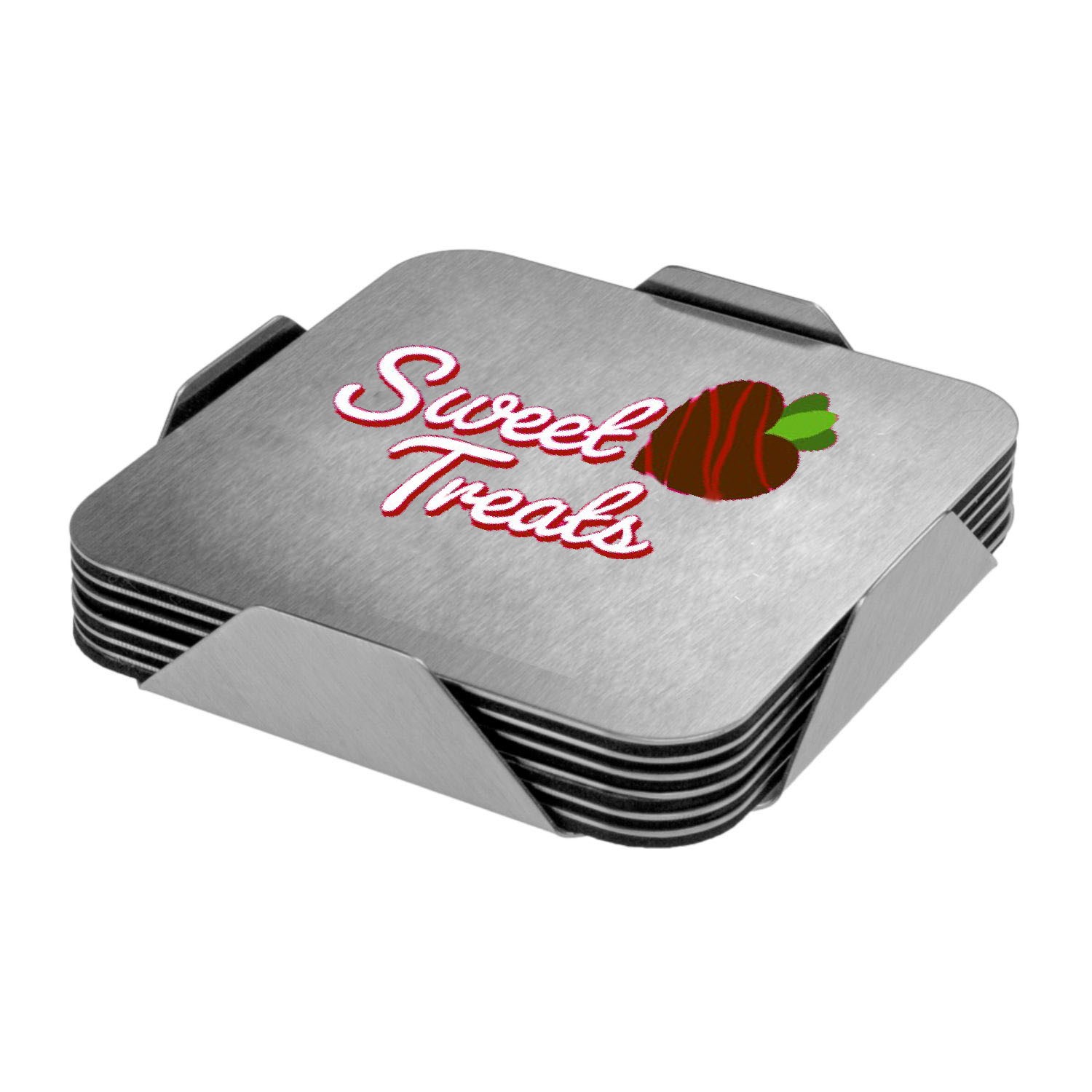 Steel 6 Piece Square Coaster Set w/ Stand & Custom Imprint 3