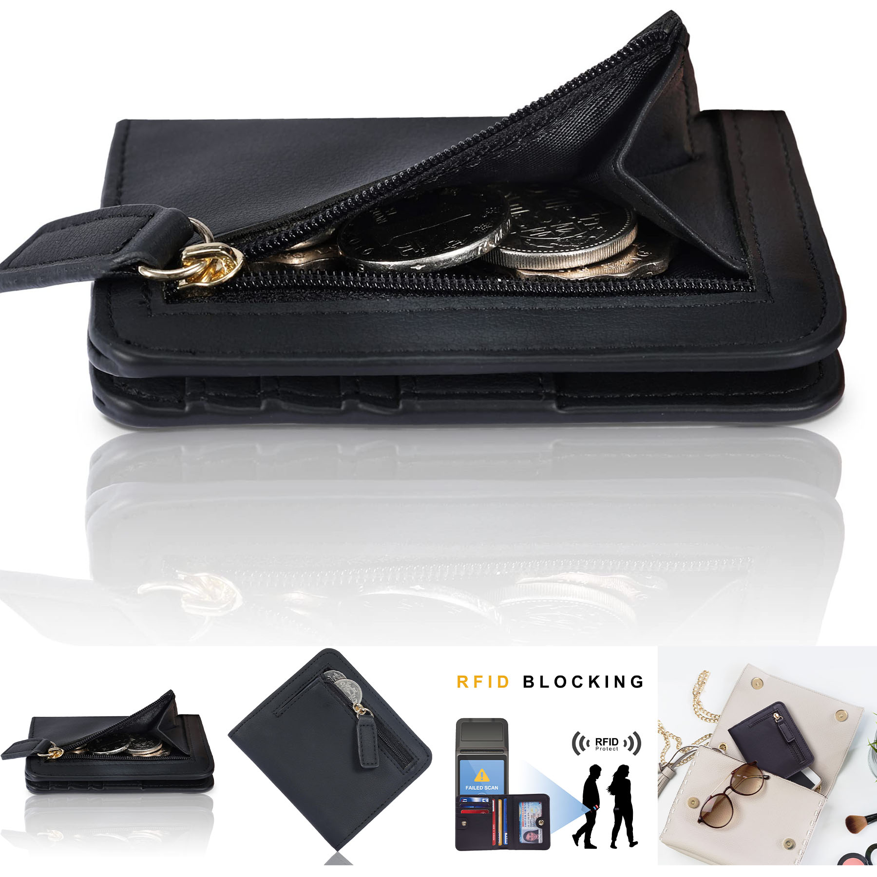 Blocking Small Compact Bifold Luxury Genuine Leather Pocket Wallet