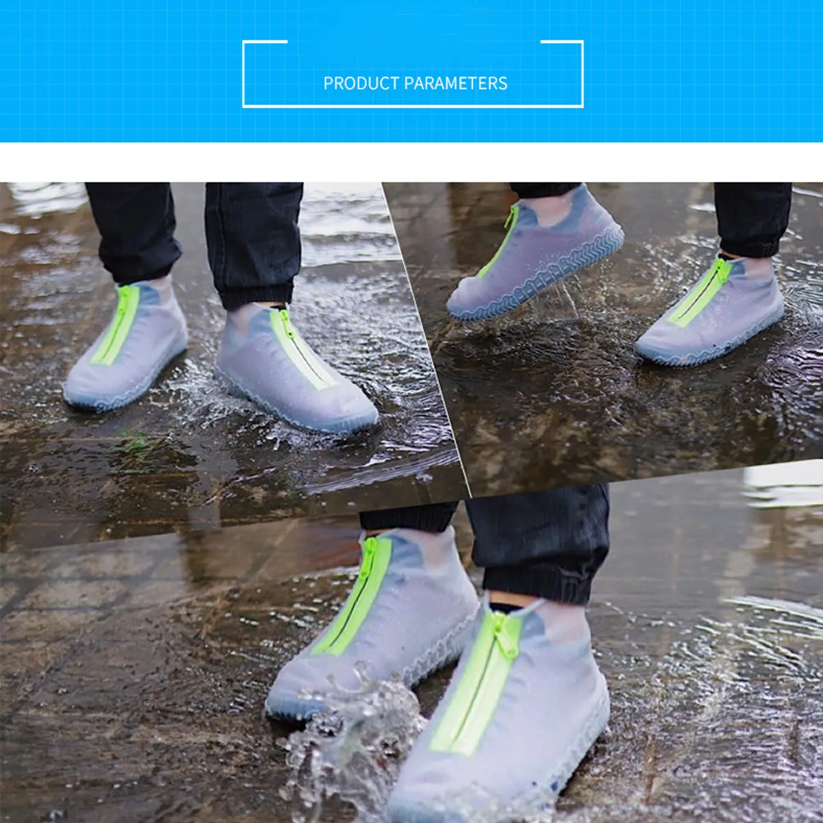 Reusable Silicone Waterproof No-Slip Shoe Covers with Zipper 4