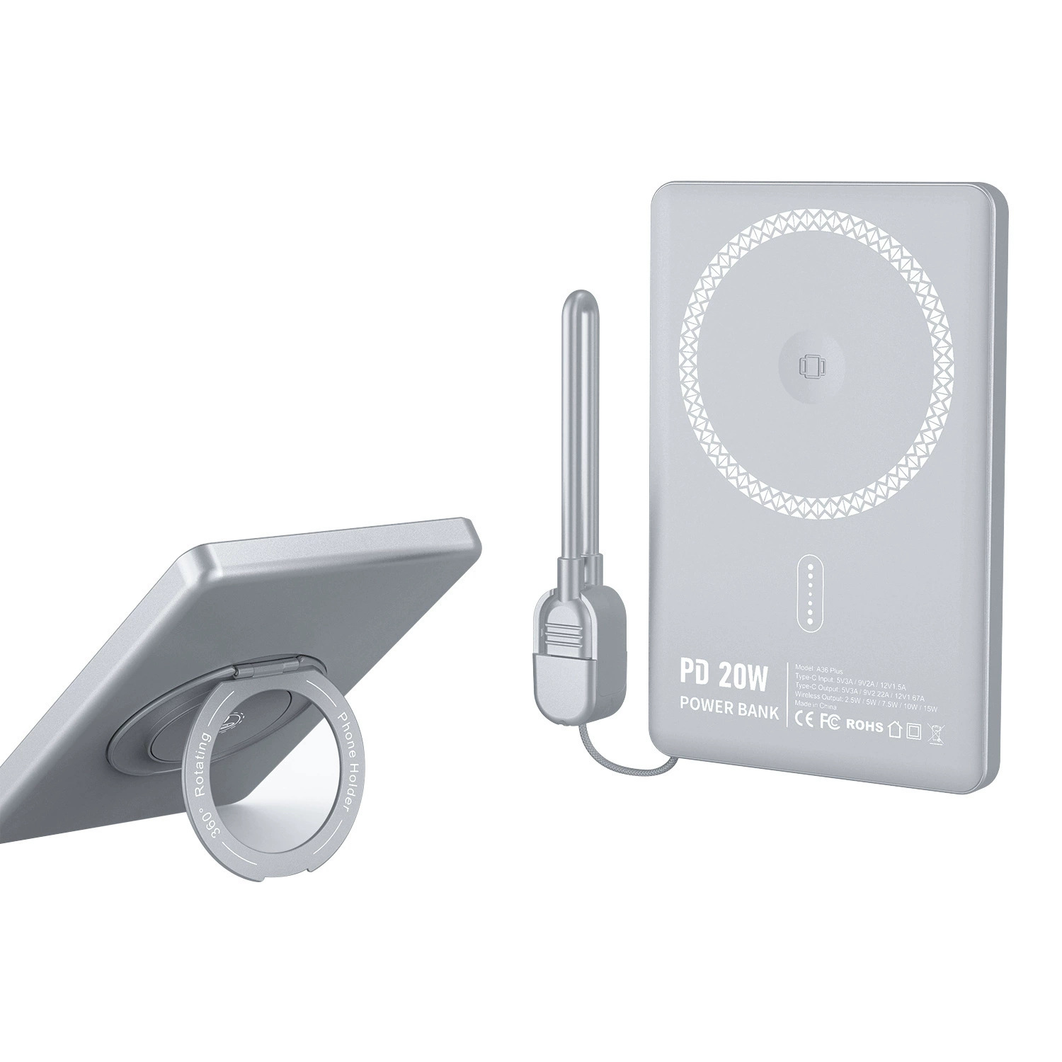 5000mAh Magnetic Portable Charger Power Bank with Stand 2