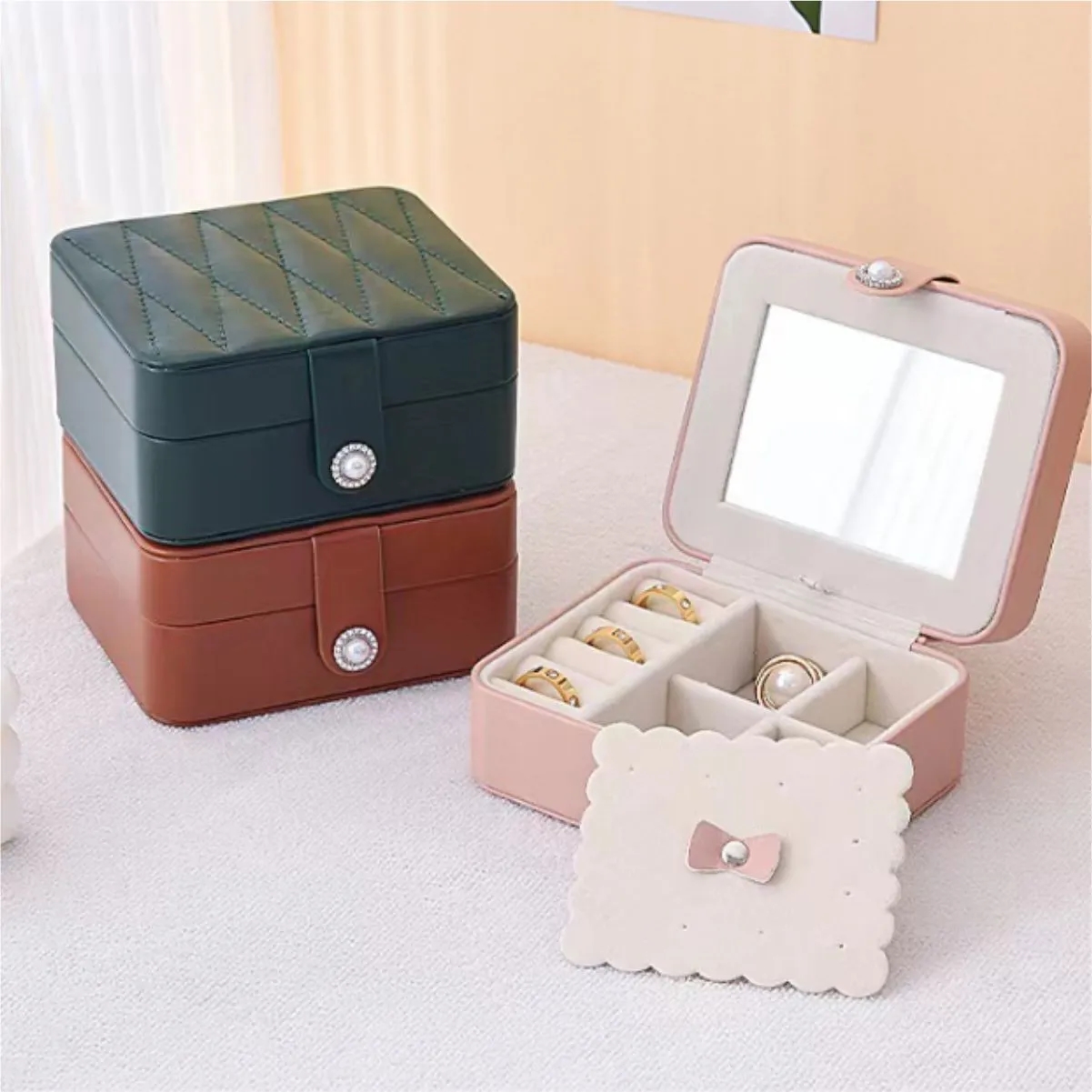 Travel Jewelry Box With Necklace Hooks And Ring Slots 5