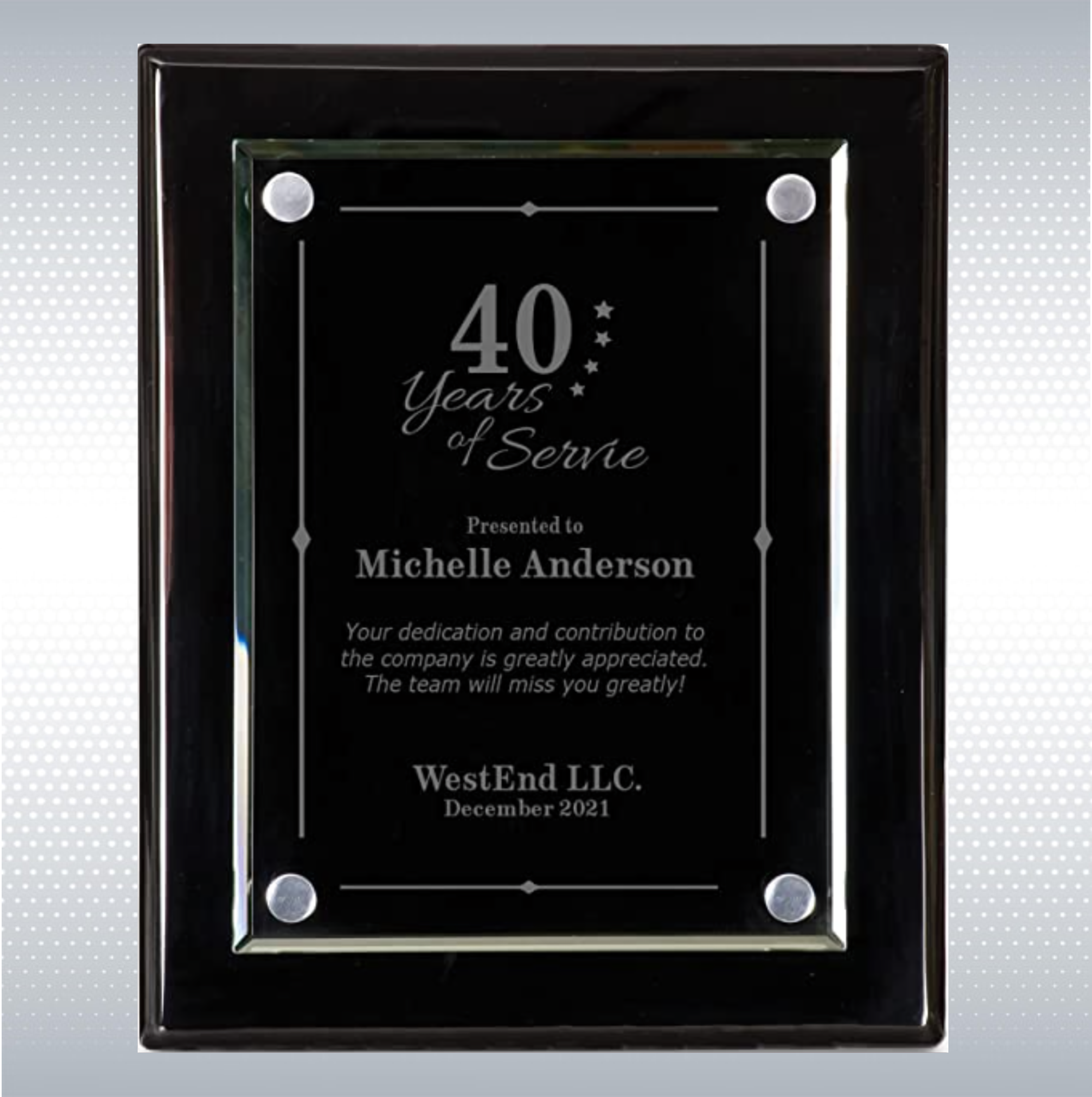 Black Piano Finish Wood Plaque w/Acrylic Plate (10.5" x 13") 2
