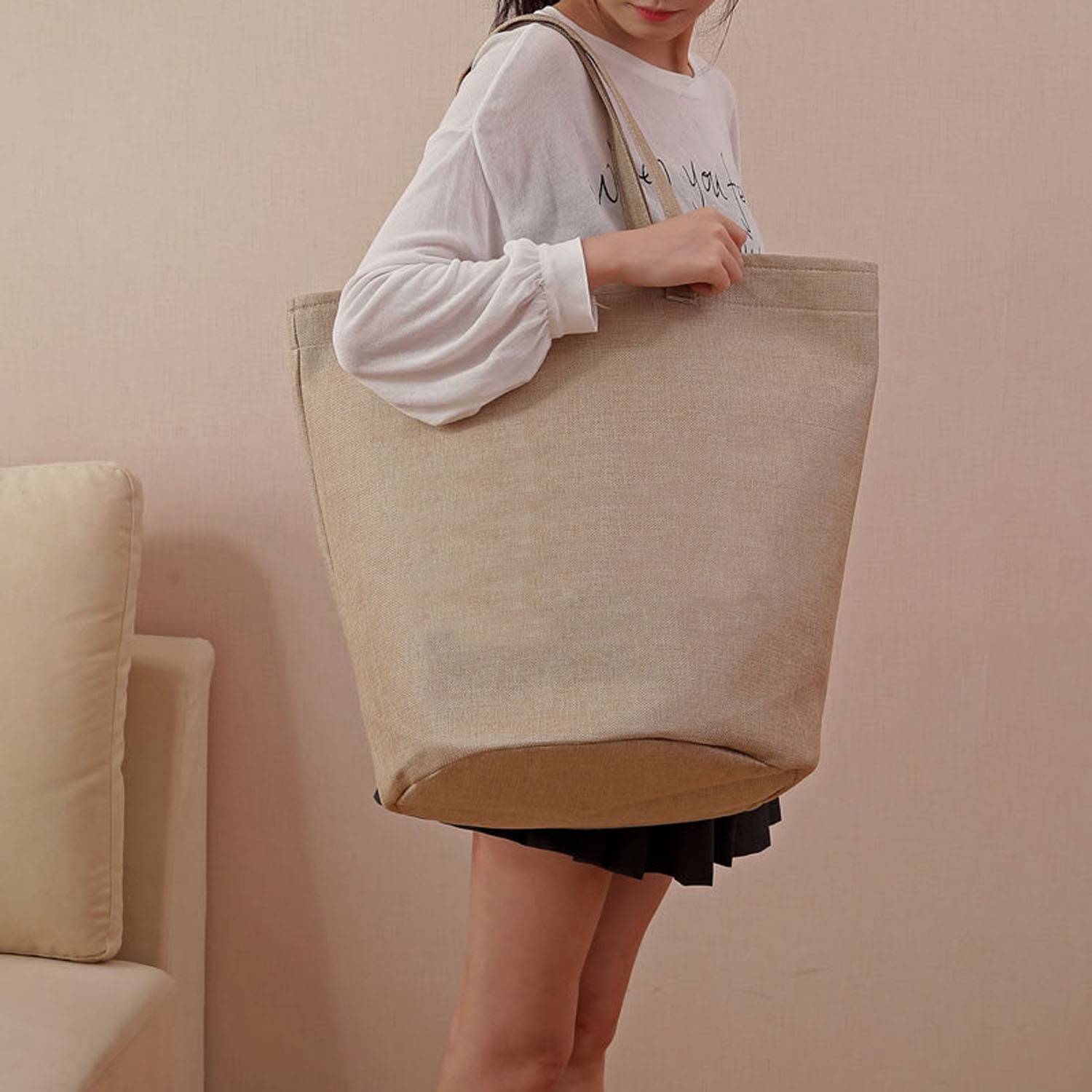 Foldable Waterproof Linen Beach Clothes Storage Tote Bag, custom tote bag with logo imprint 4