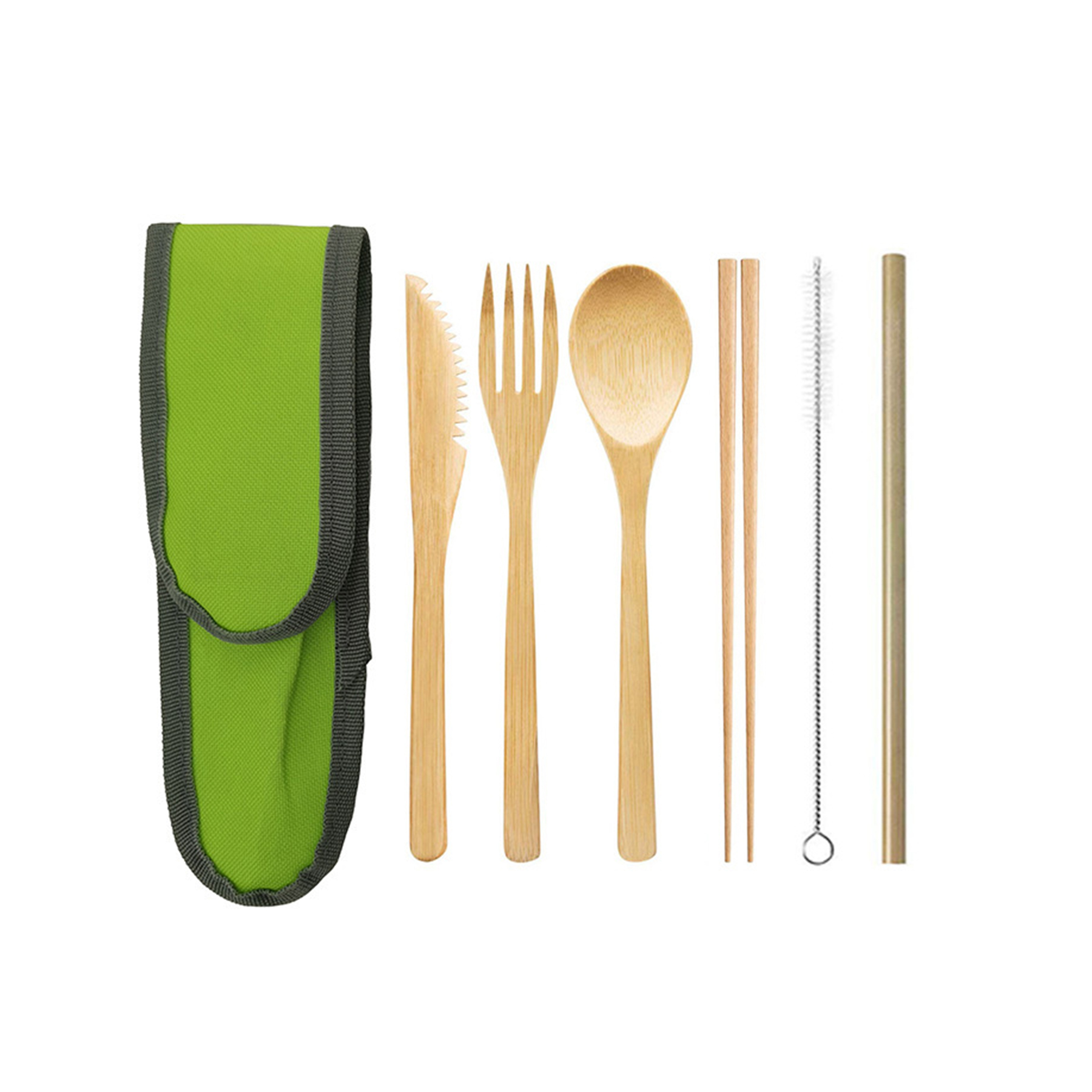 Portable 6-In-1 Bamboo Cutlery Set With Pouch 8