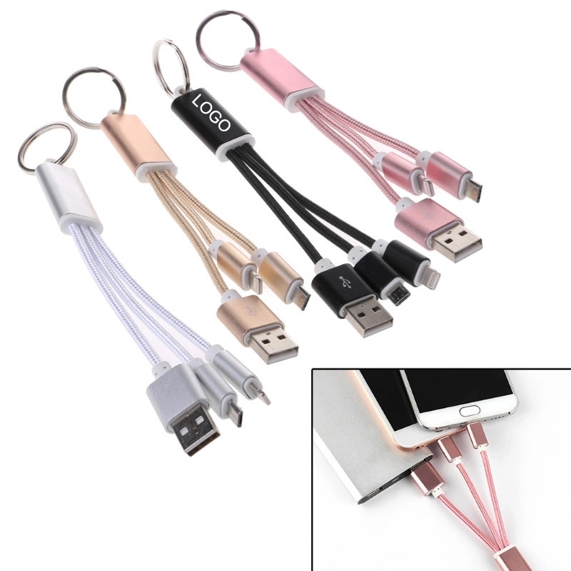 Metal 2-in-1 Charging Cable w/Keychain 2