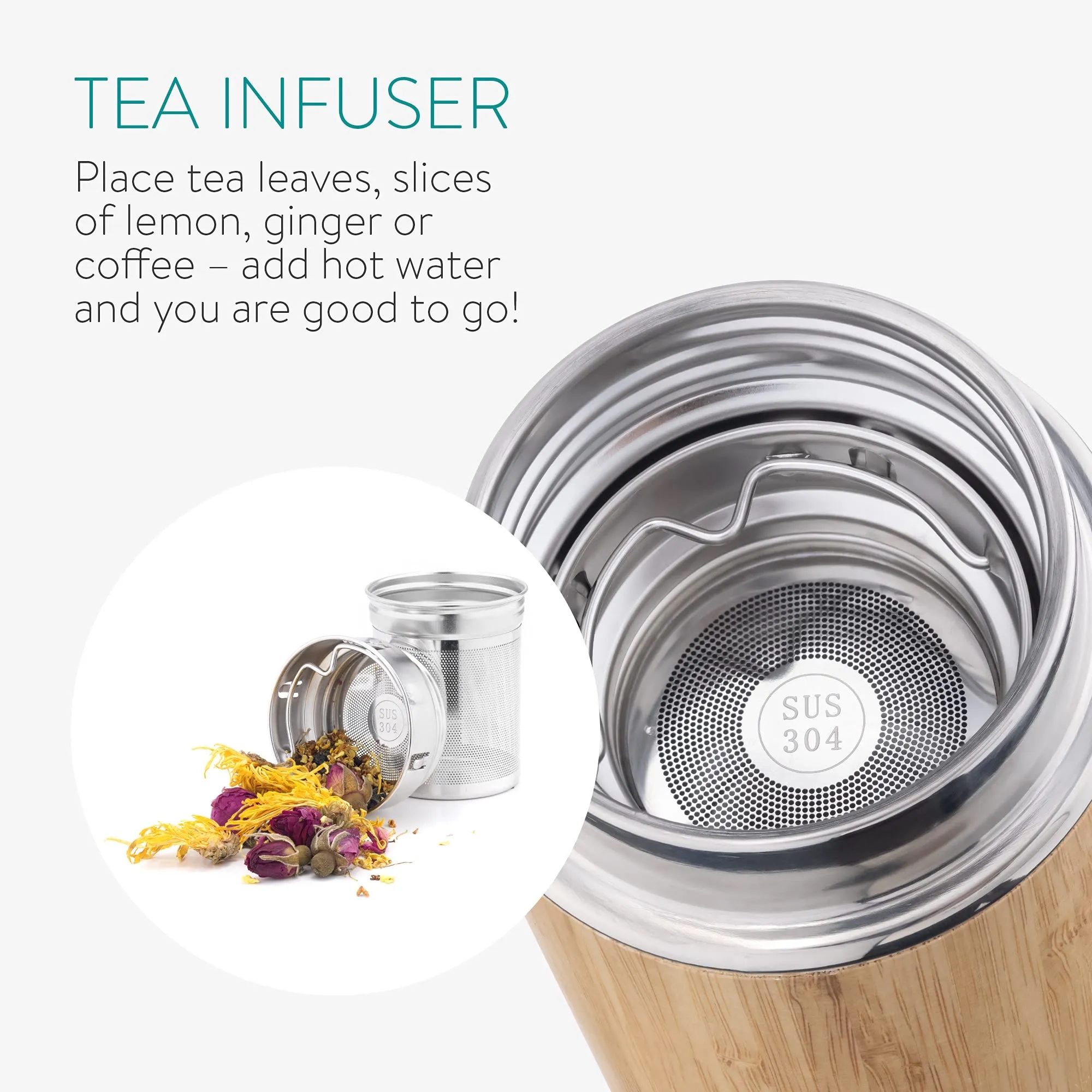 Bamboo Tea Infuser Bottle with Stainless Steel Strainer, custom water bottle with logo imprint 6