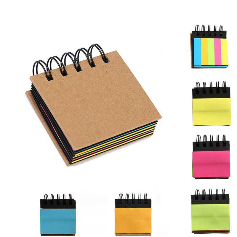 Portable Sticky Notes Notebook Pad Marker Spiral Brown Cover 3