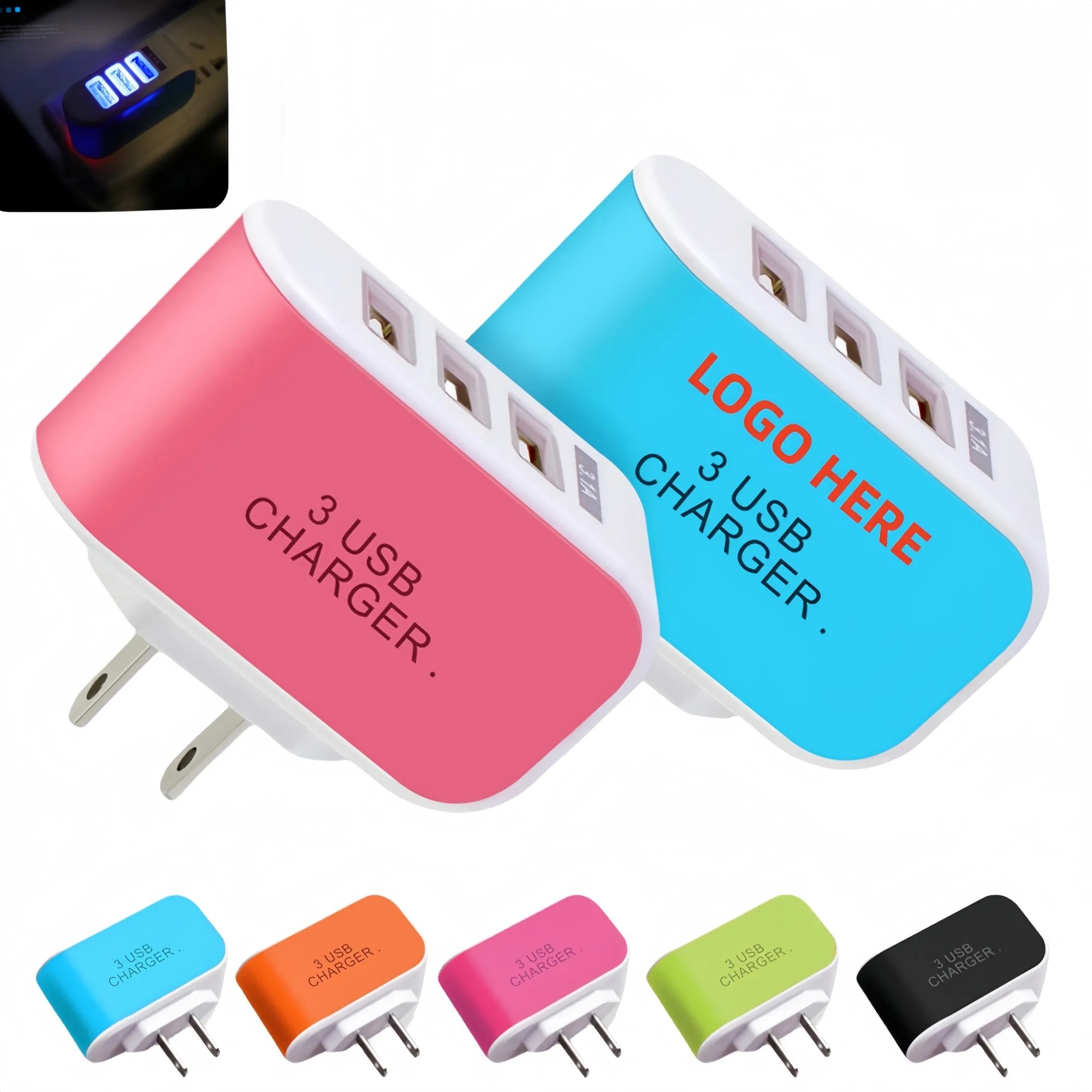 Glowing 3USB Candy Phone Charger Plug 3