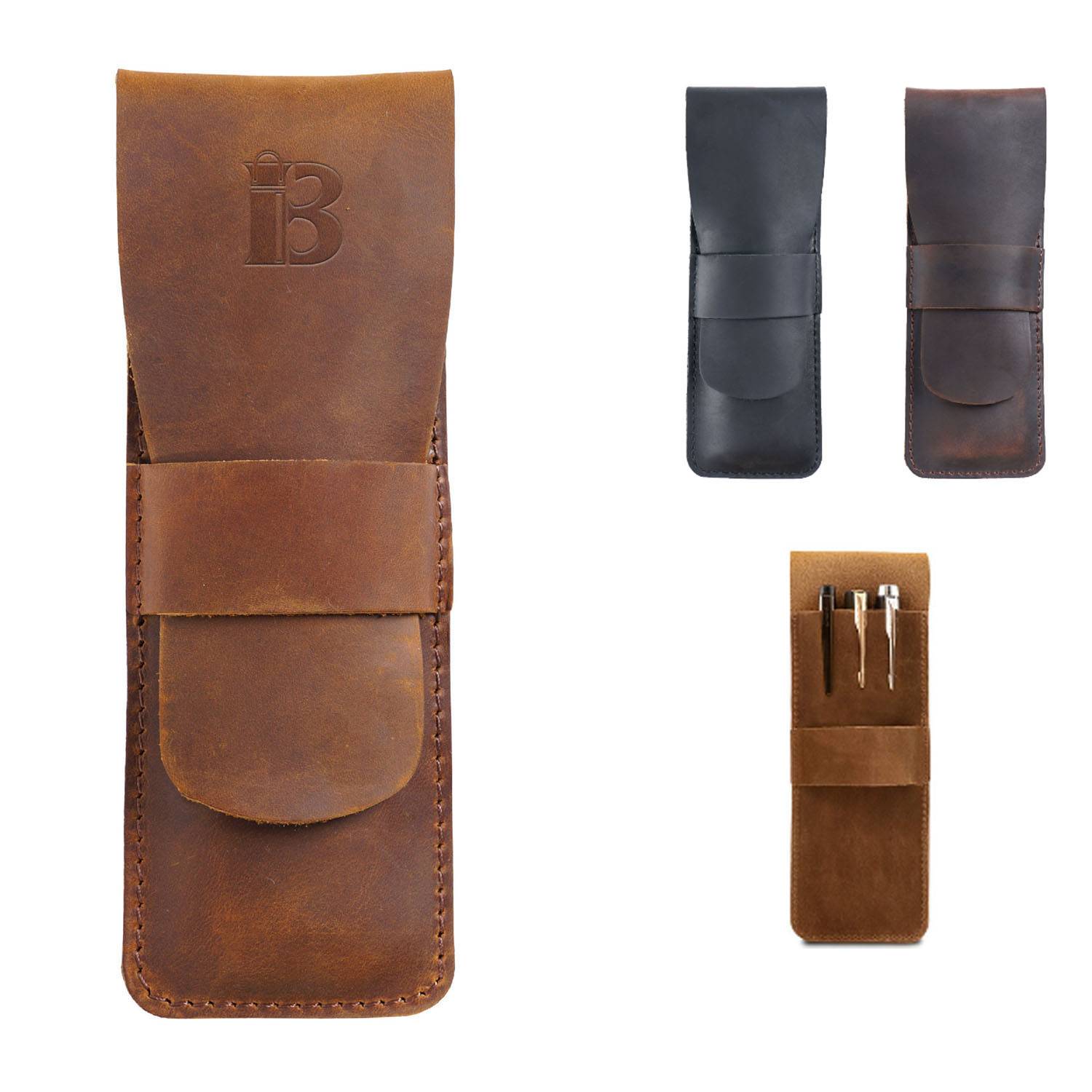 Genuine Leather Cowhide Pen Case Pouch 7