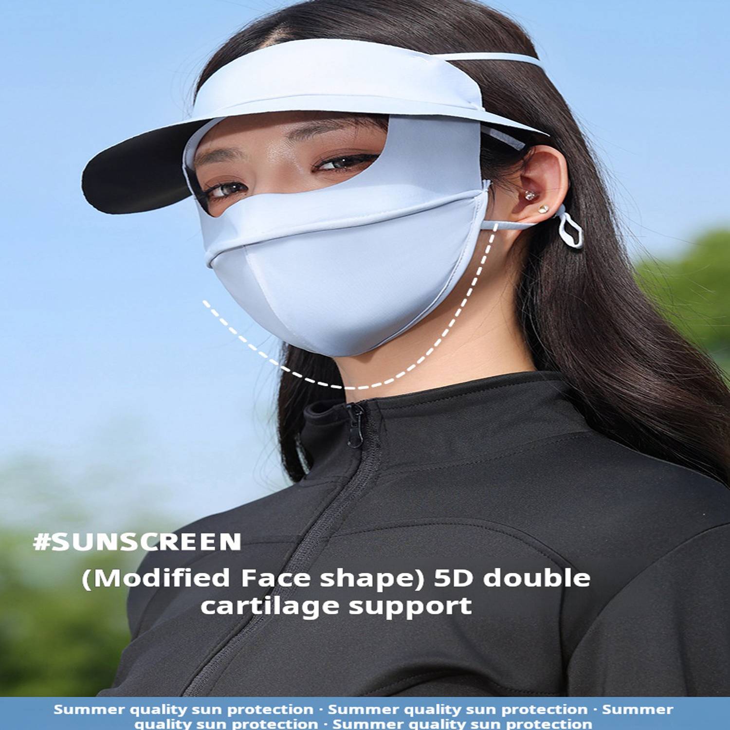 Summer Black Rubber Brim Sunscreen Mask Cap 4