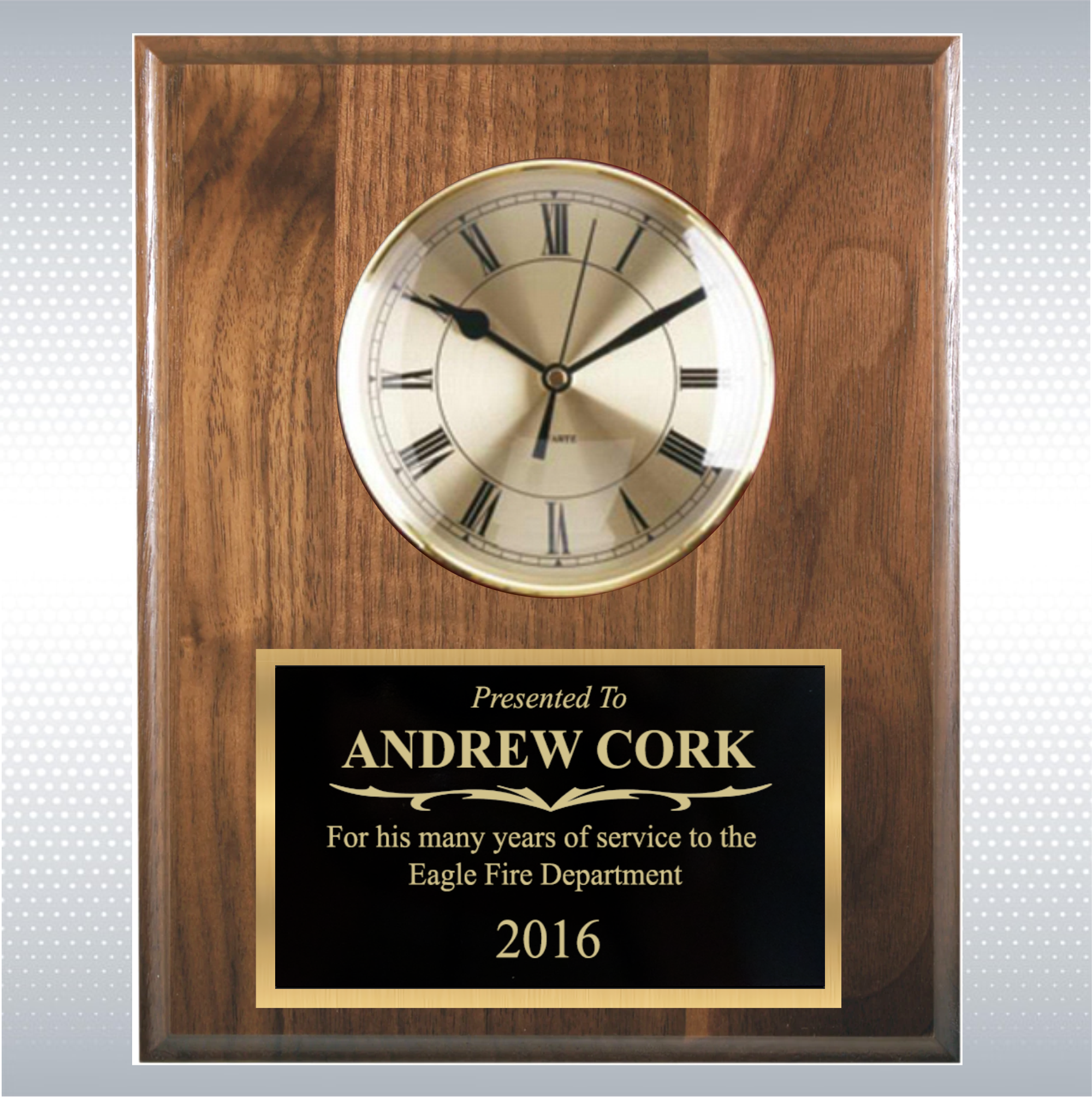 Walnut Finish Executive Clock Plaque 3