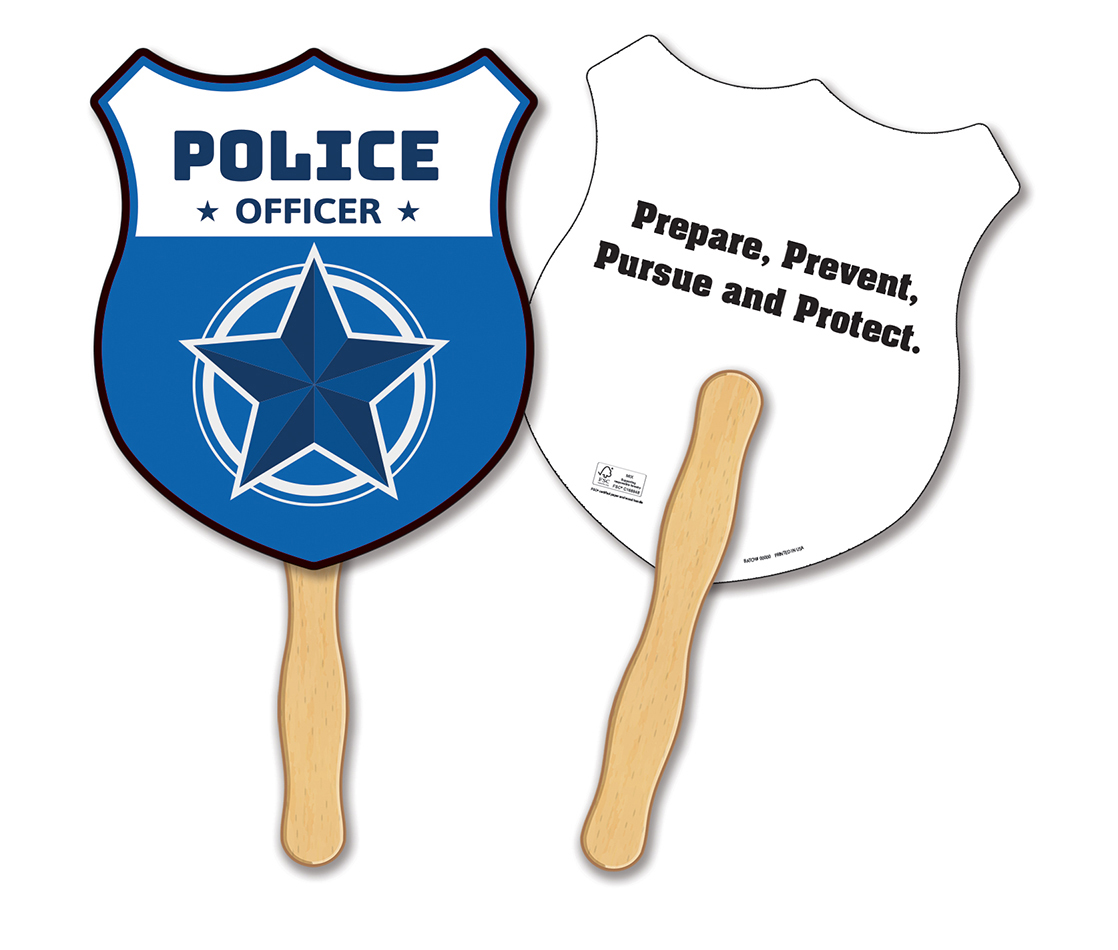 HAND FANS - Full Color, Police Shield Shaped Hand Fan 3
