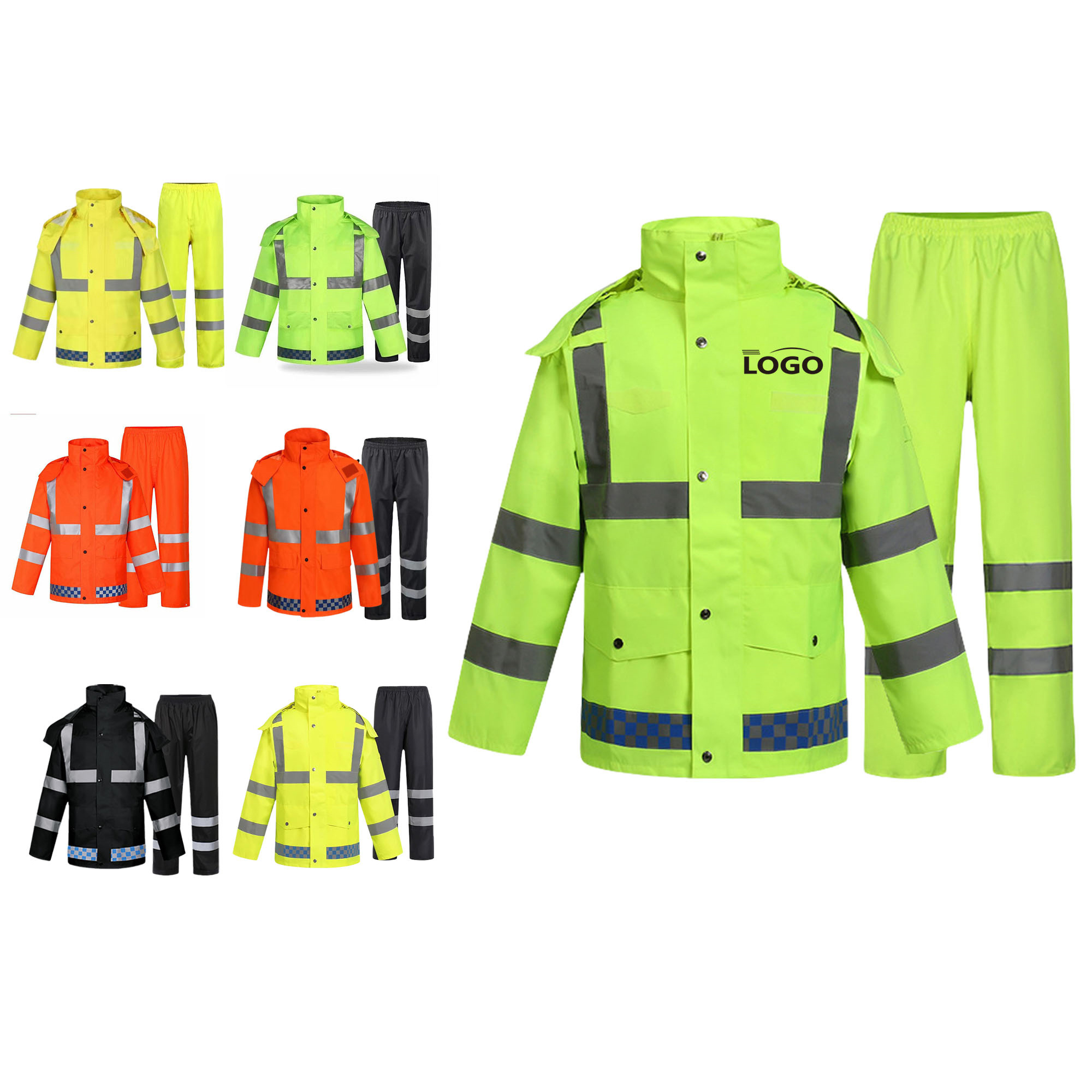 High Visibility Safety 300D Reflective Rain Jacket and Pants 1