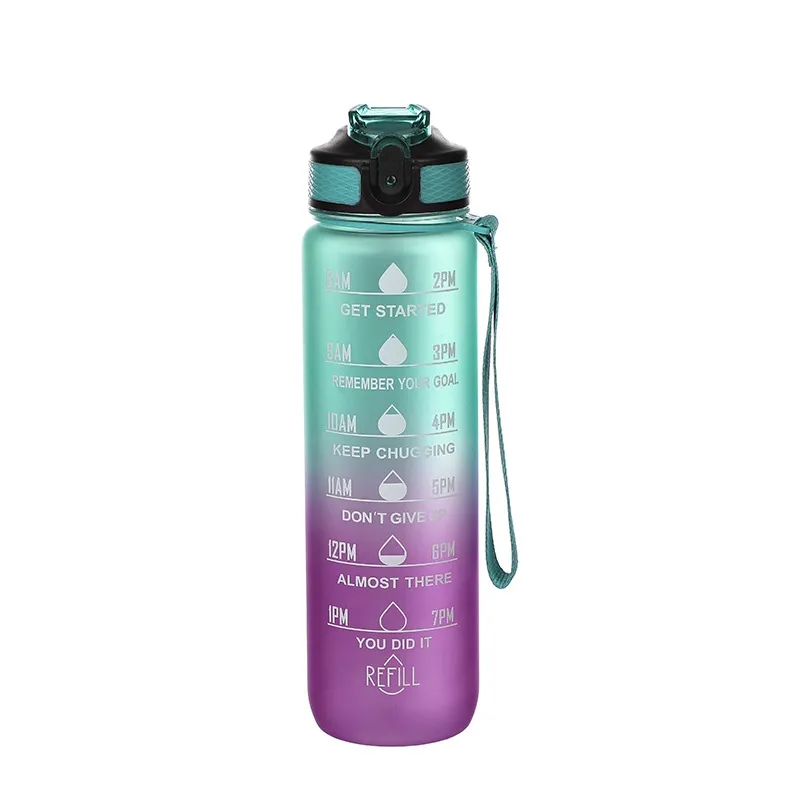 32 oz Gradient Color Water Bottle With Time Marker Straw Lid 6