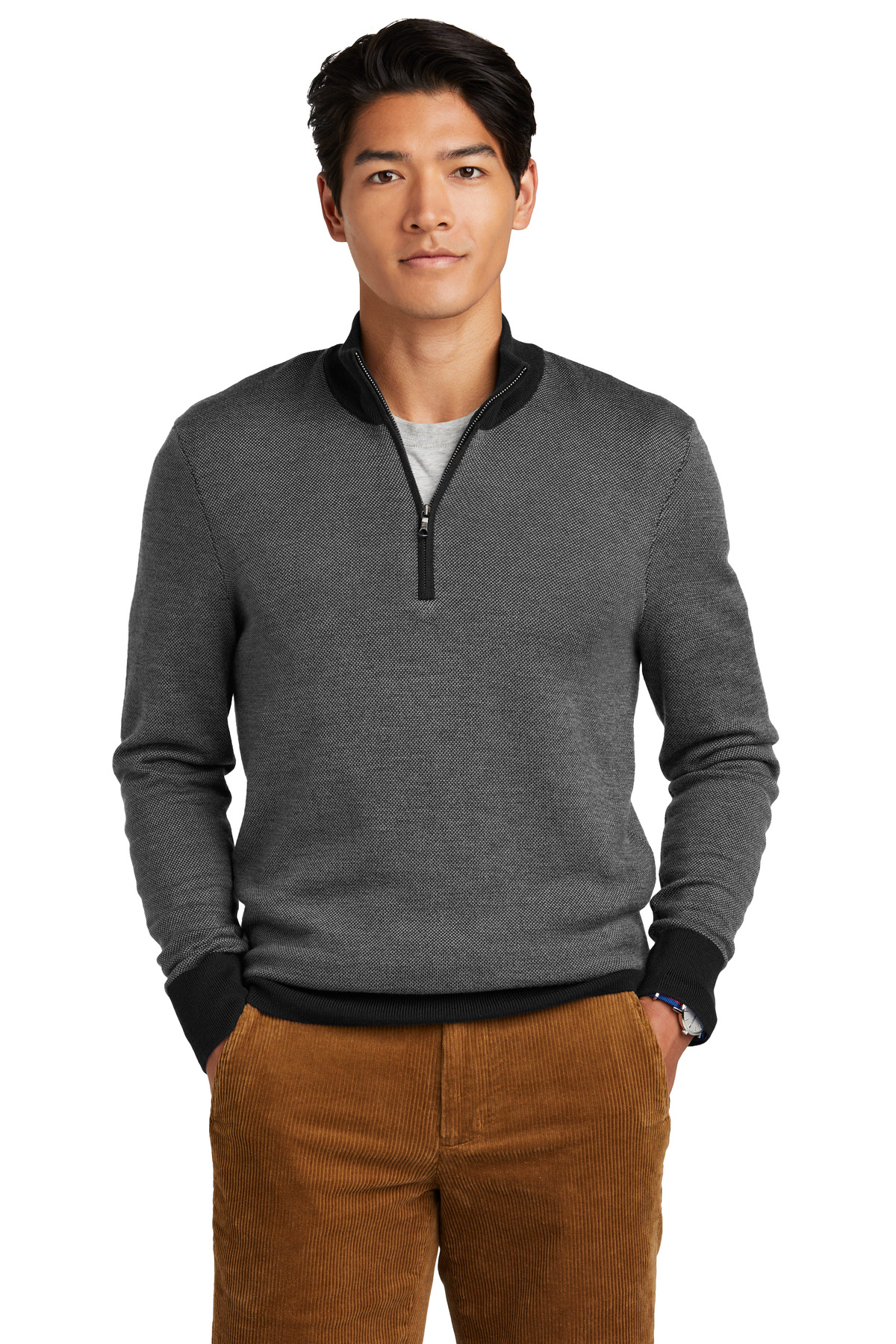 Brooks Brothers Washable Merino Birdseye 1/4-Zip Sweater BB18412 18
