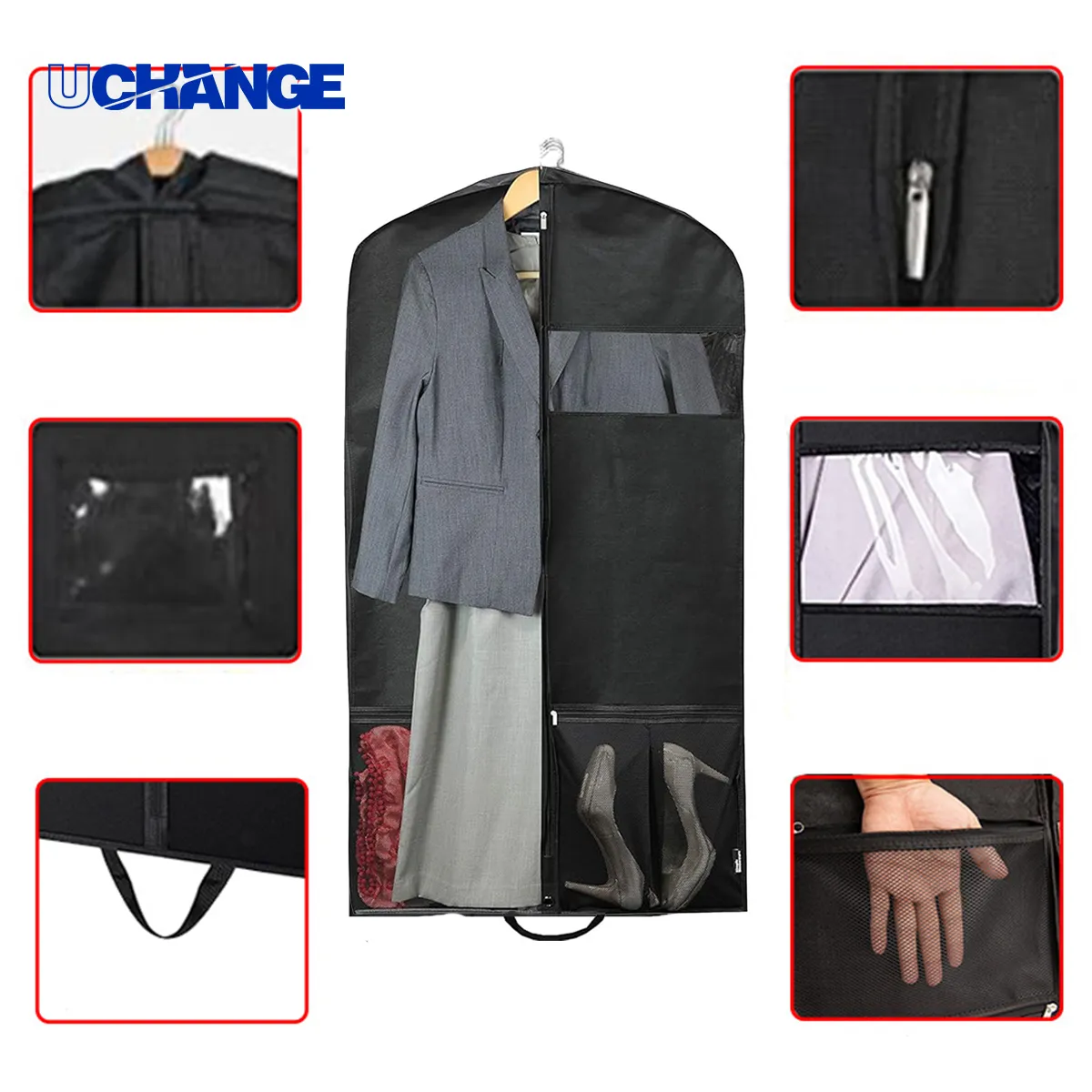 Water Resistant Hanging Garment Bag With Shoe Pockets 4
