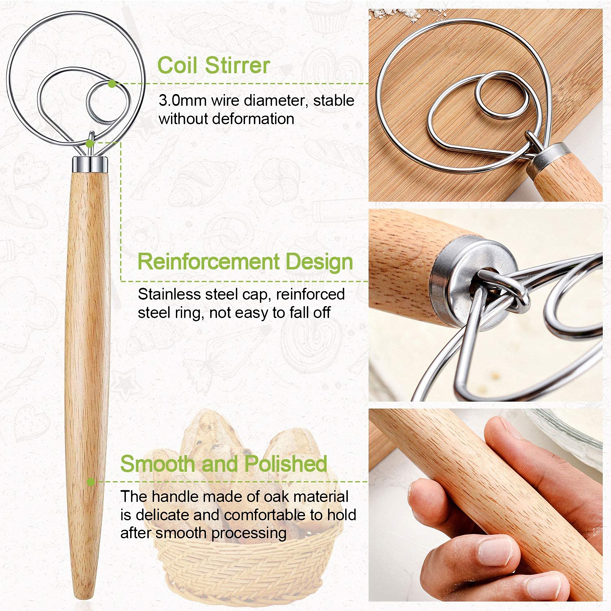 13" Wooden Handle Egg Beater 3