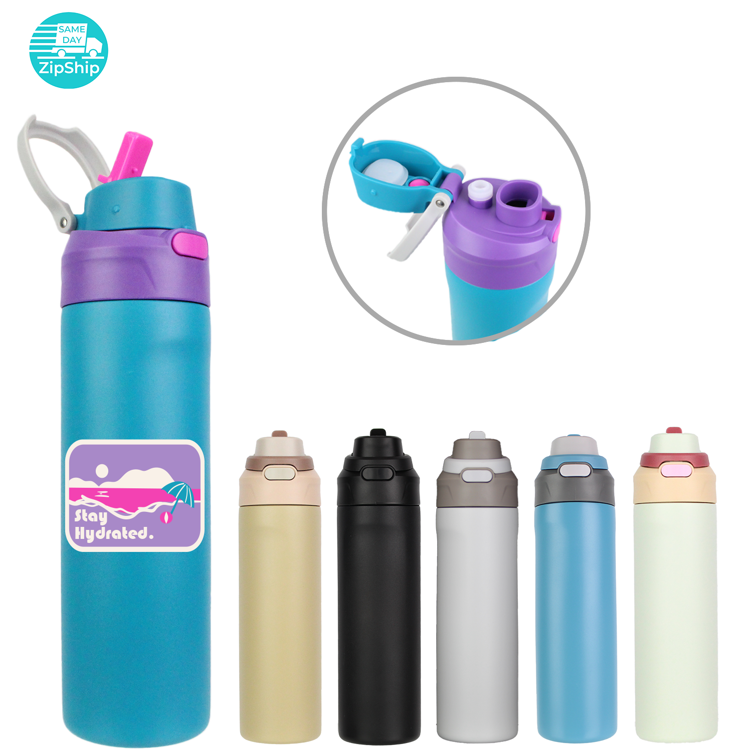 24 oz Double-Wall Stainless Steel Bottle with 2-in-1 Lid, custom water bottle with logo imprint 3