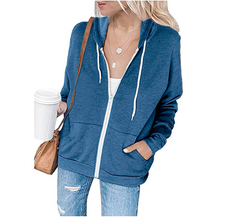 Women'S Color Block Zip Up Hoodie Sweatshirt/Long Sleeve 9