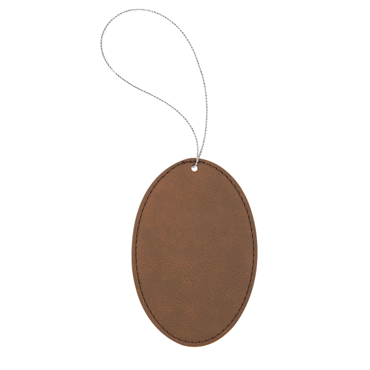 Dark Brown Leatherette Oval Ornament with Gold String 2