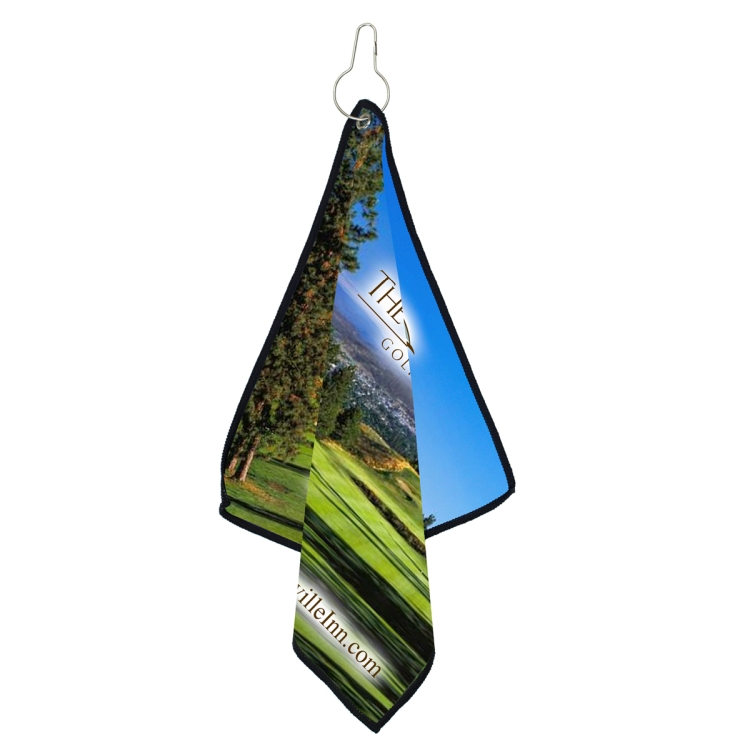 12" X 12" -"TEE OFF" Recycled RPET Suede Golf Towel Full Color Import Air Ship 3