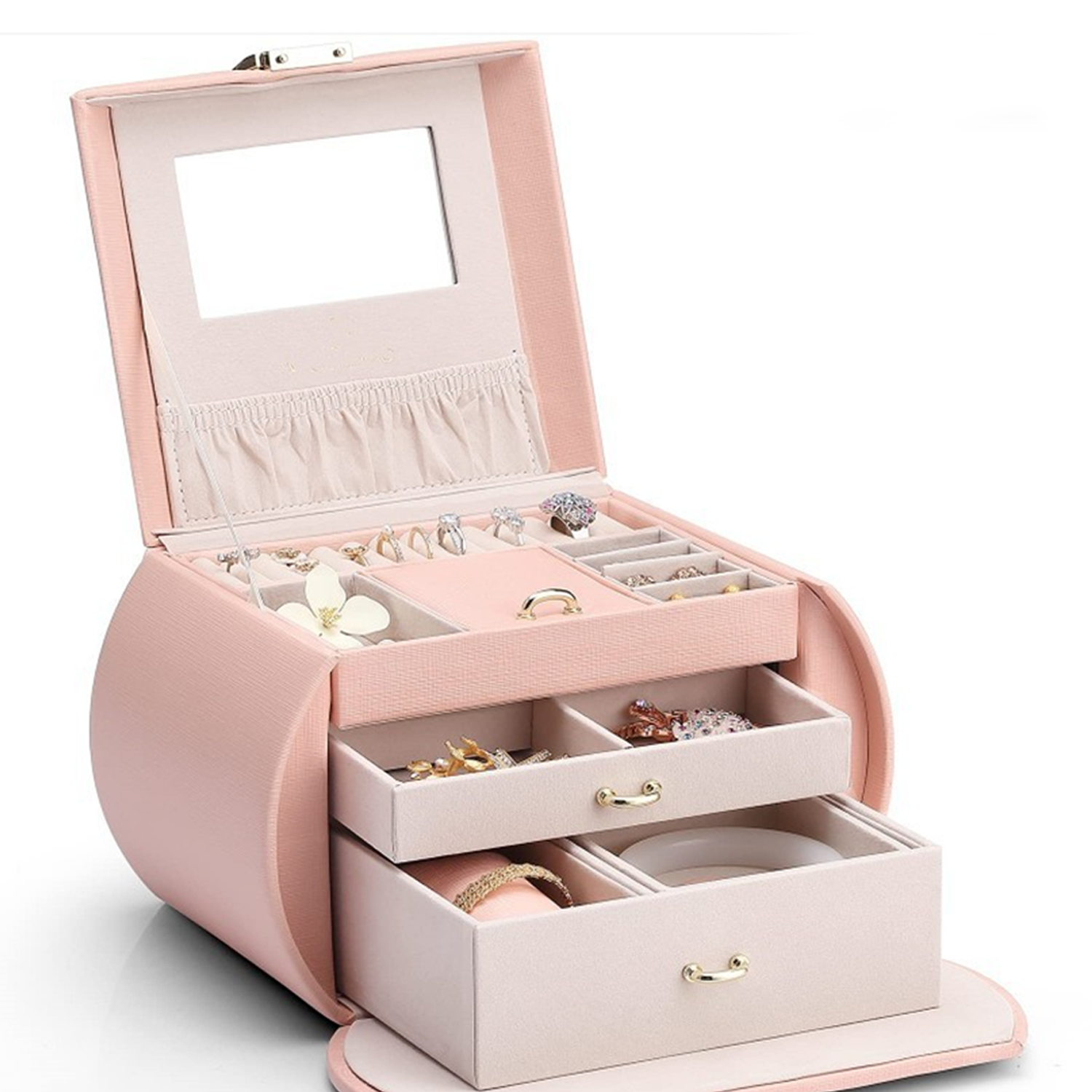 Portable Leather Jewelry Storage Box with Lock and Handle 8