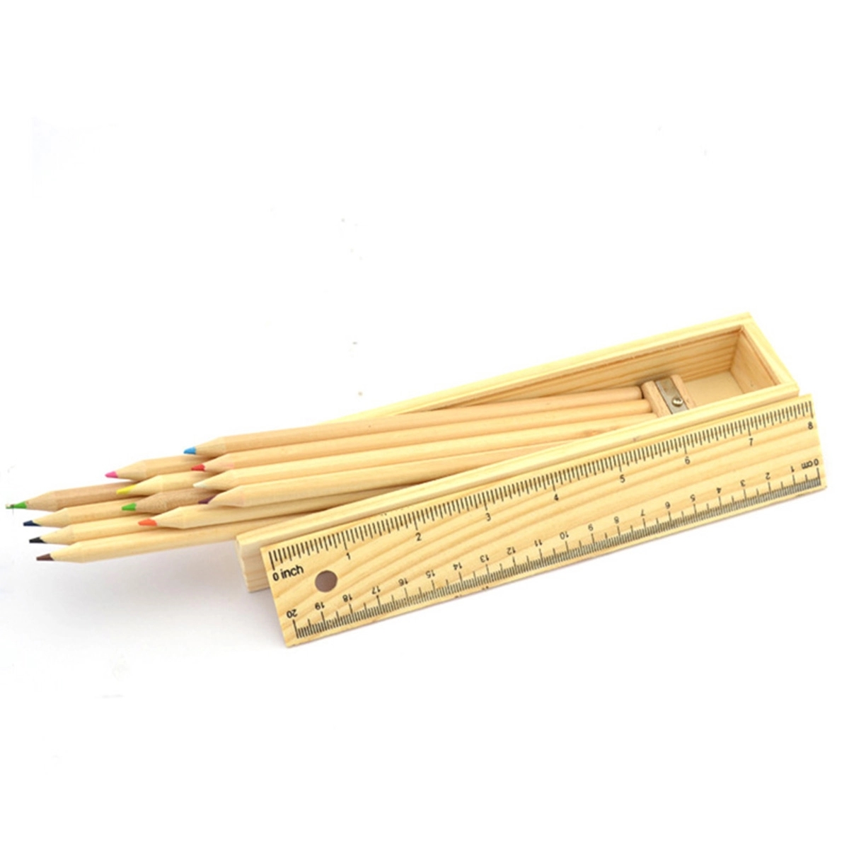 12-Piece Colored Pencil Set In Wooden Ruler Box 3