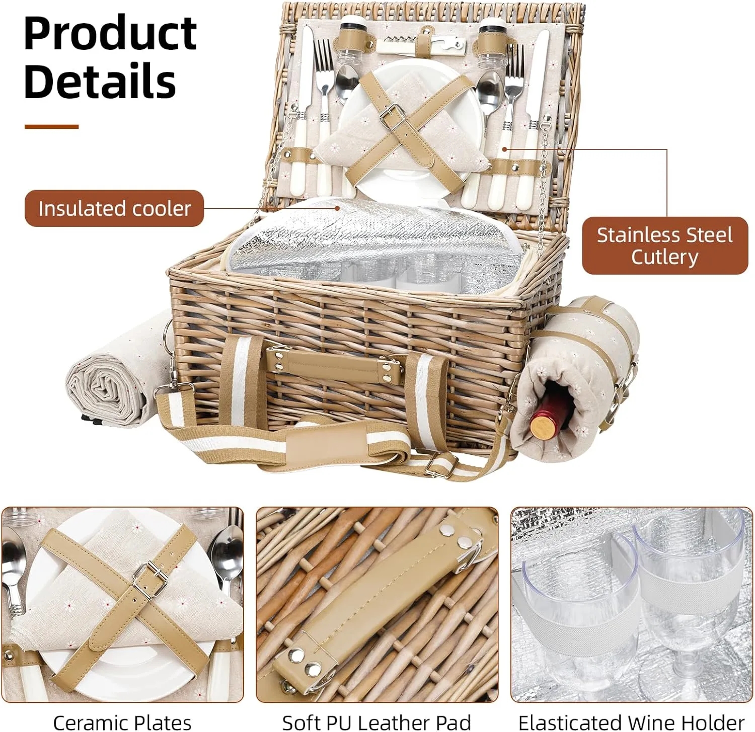 Large Picnic Basket With Insulated Compartment 3